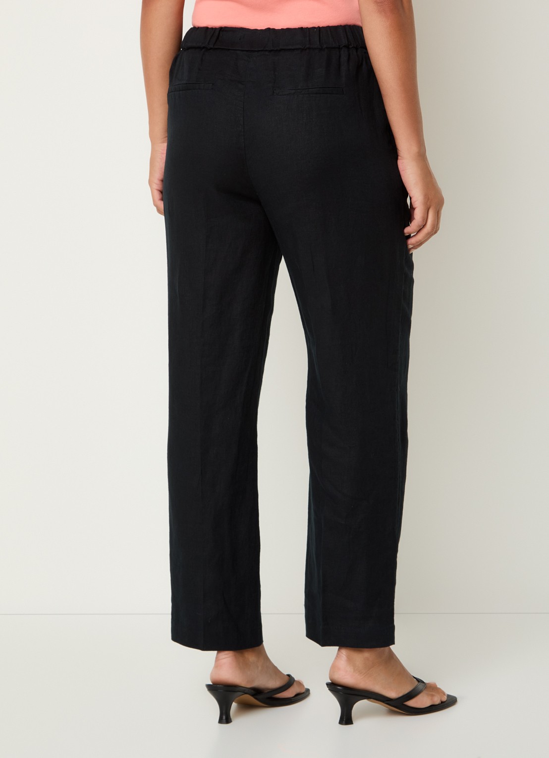Benetton High waist straight fit chino van linnen met steekzakken - achterkant 4 zwart