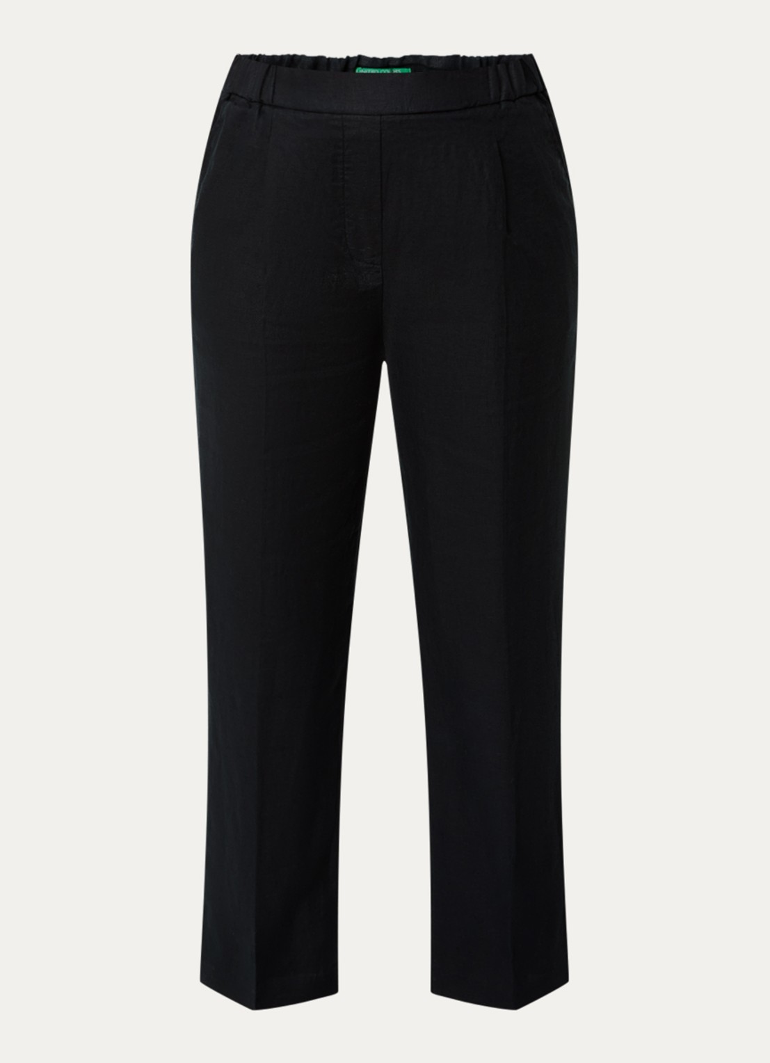 Benetton High waist straight fit chino van linnen met steekzakken - voorkant zwart