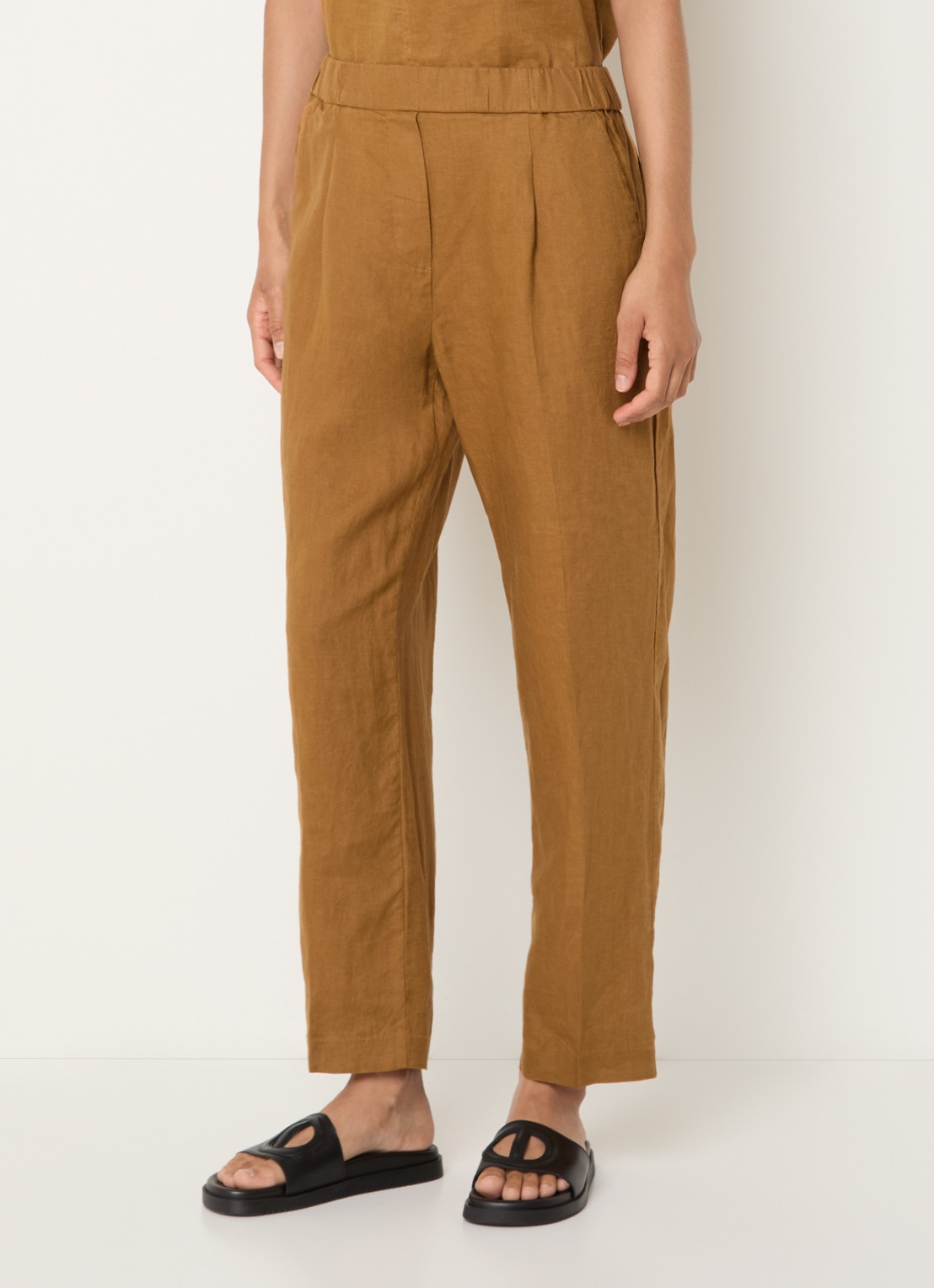 Benetton High waist straight fit chino van linnen met steekzakken - detail 2 camel