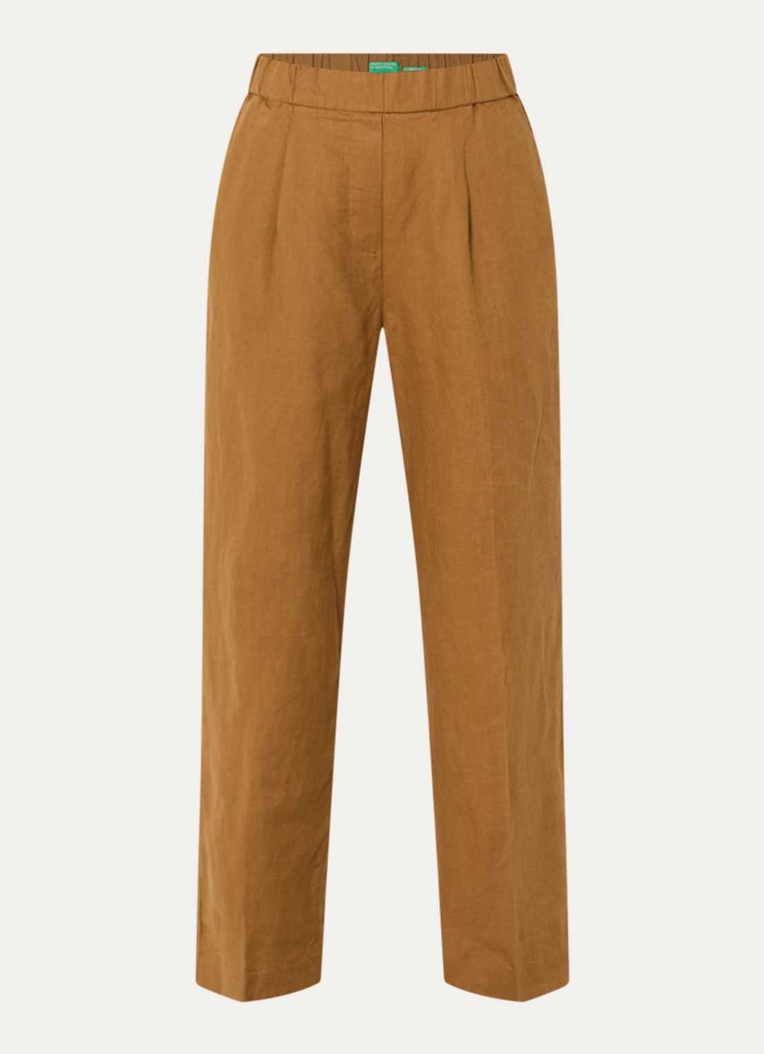 Benetton High waist straight fit chino van linnen met steekzakken - voorkant 3 camel