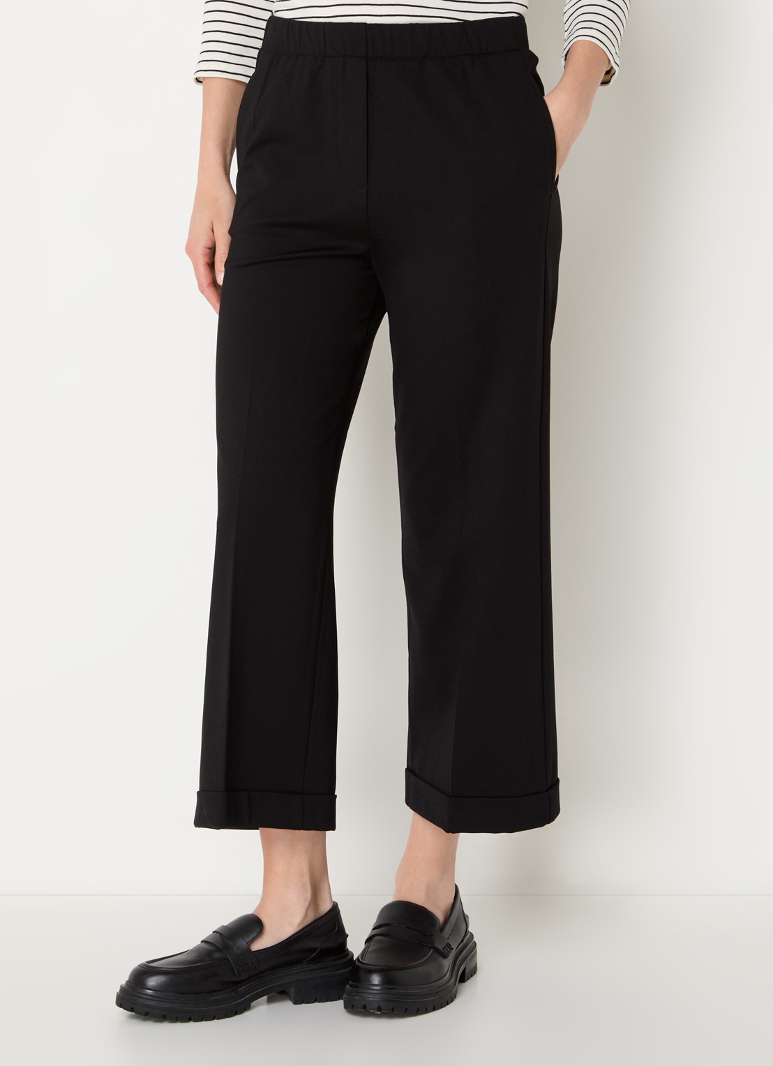 Benetton High waist straight fit cropped broek met steekzakken - detail 3 zwart