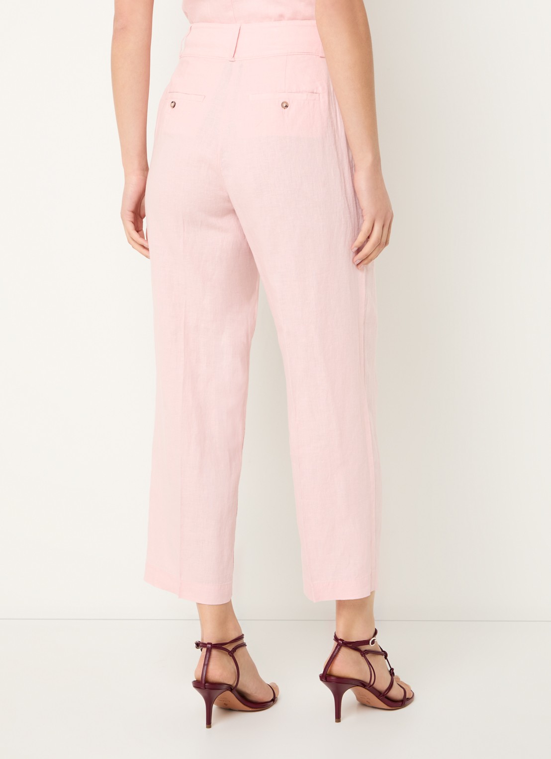 Benetton High waist straight fit croppped pantalon van linnen - achterkant 2 roze