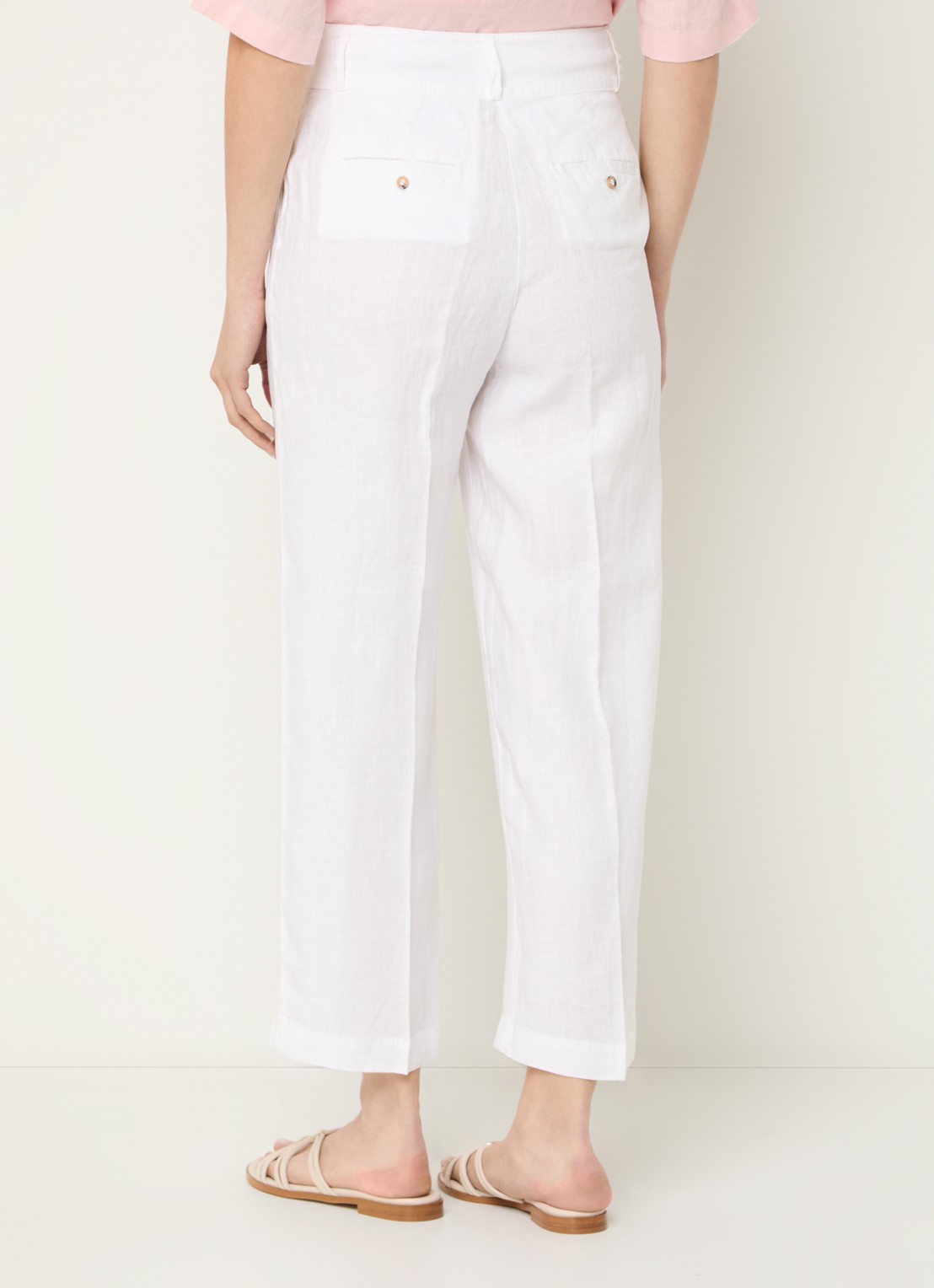 Benetton High waist straight fit croppped pantalon van linnen - achterkant gebroken wit