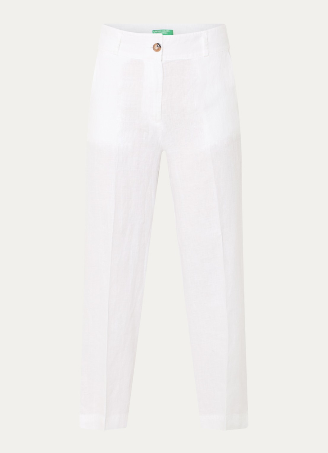 Benetton High waist straight fit croppped pantalon van linnen - voorkant 3 gebroken wit