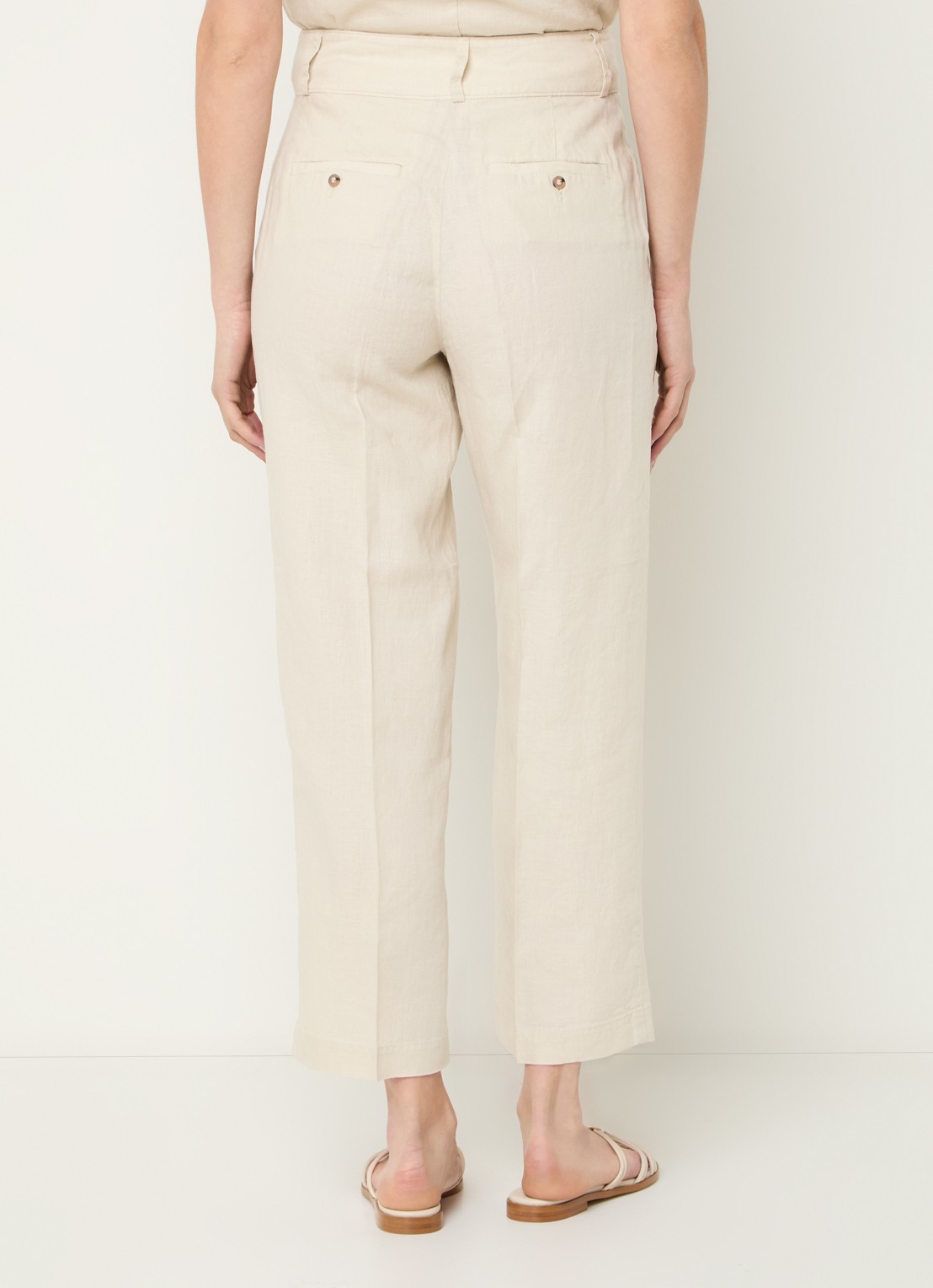 Benetton High waist straight fit croppped pantalon van linnen - achterkant 2 zand