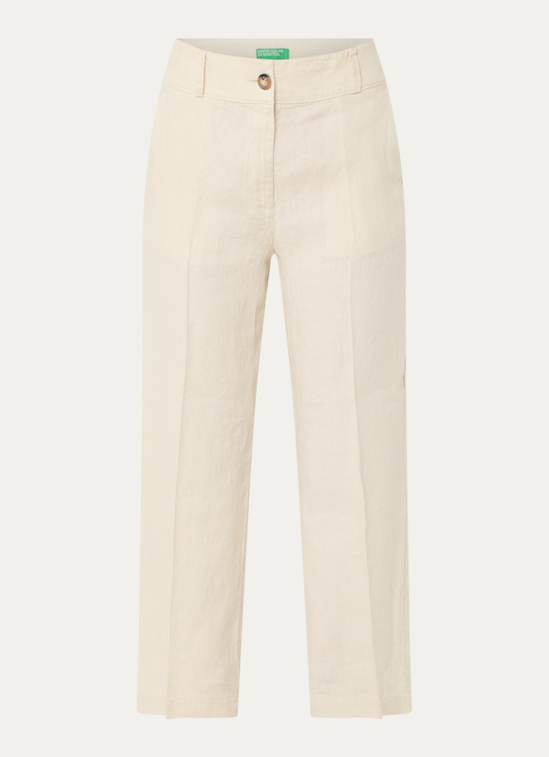 Benetton High waist straight fit croppped pantalon van linnen - voorkant 3 zand