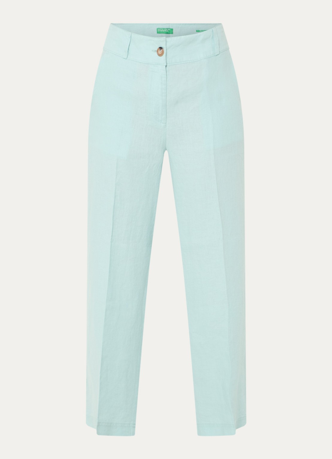 Benetton High waist straight fit croppped pantalon van linnen - voorkant 3 turquoise