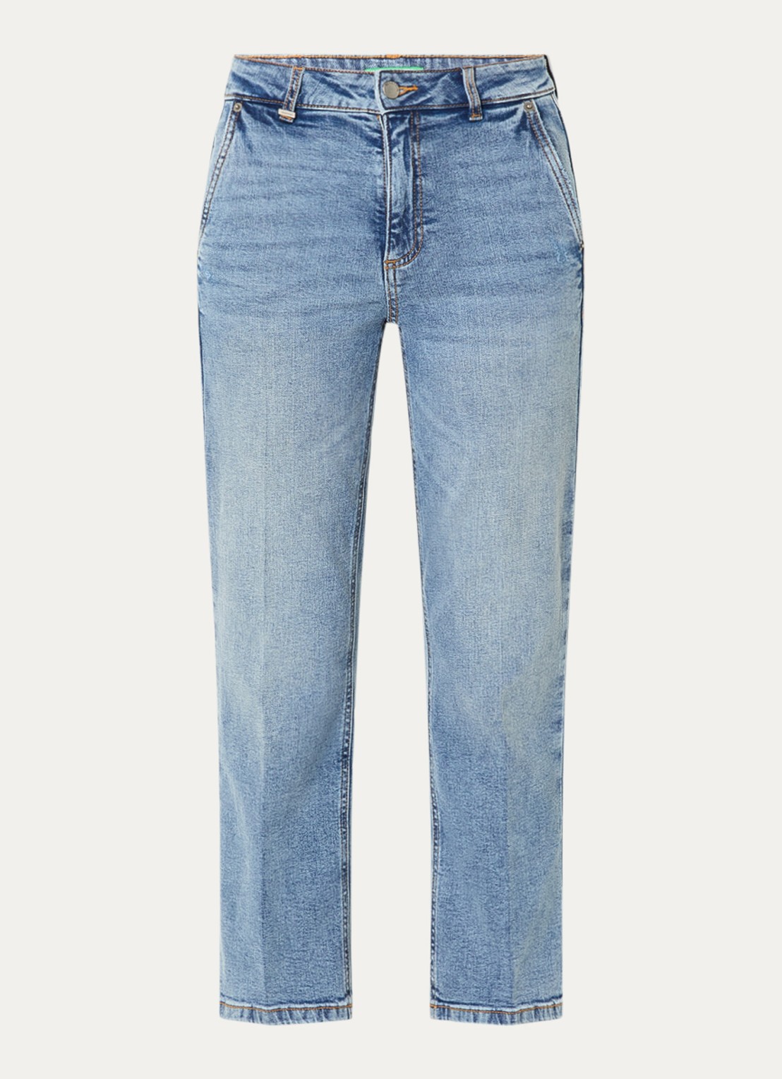 Benetton High waist straight fit jeans met lichte wassing - voorkant lichtblauw