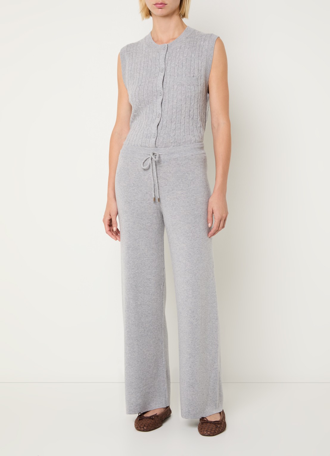 Benetton High waist straight fit joggingbroek - voorkant 3 lichtgrijs