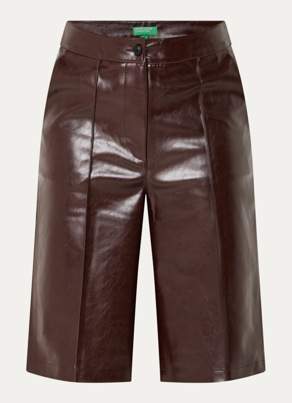 Benetton High waist straight fit korte broek van imitatieleer - voorkant 2 roodbruin
