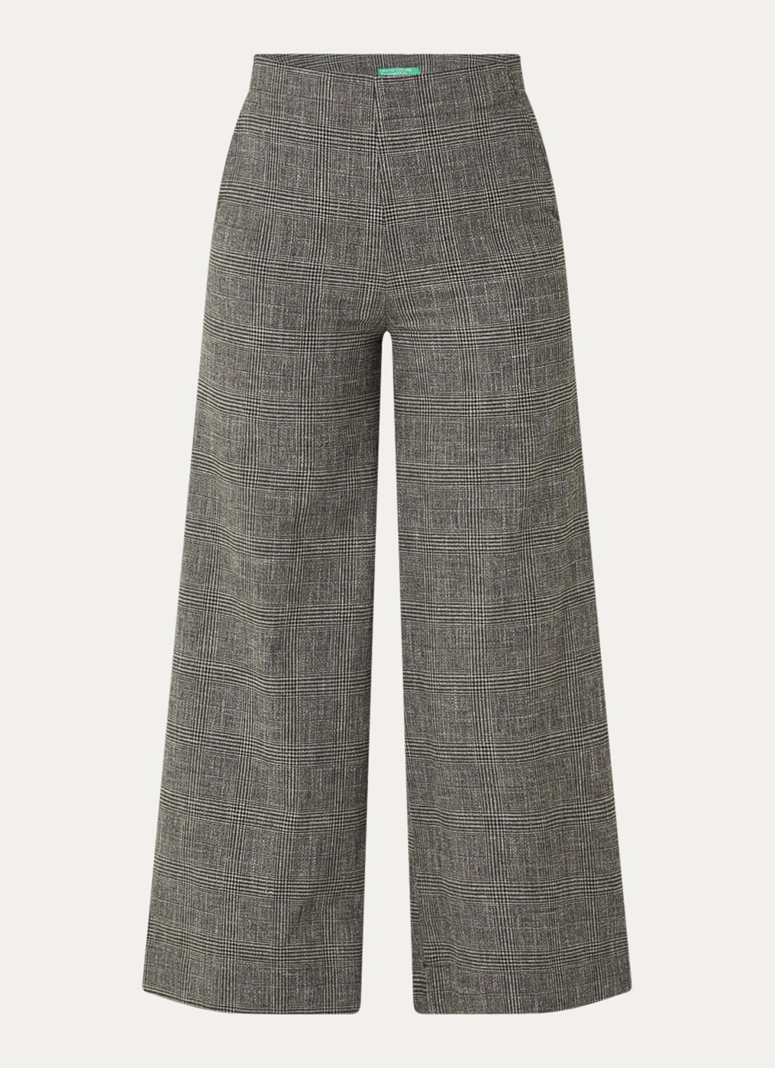 Benetton High waist straight fit pantalon in linnenblend met ruitdessin - voorkant 3 grijs