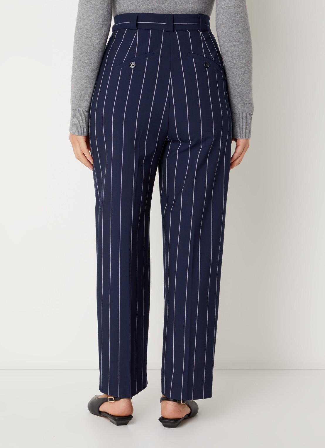 Benetton High waist straight fit pantalon met streepprint - achterkant 3 donkerblauw