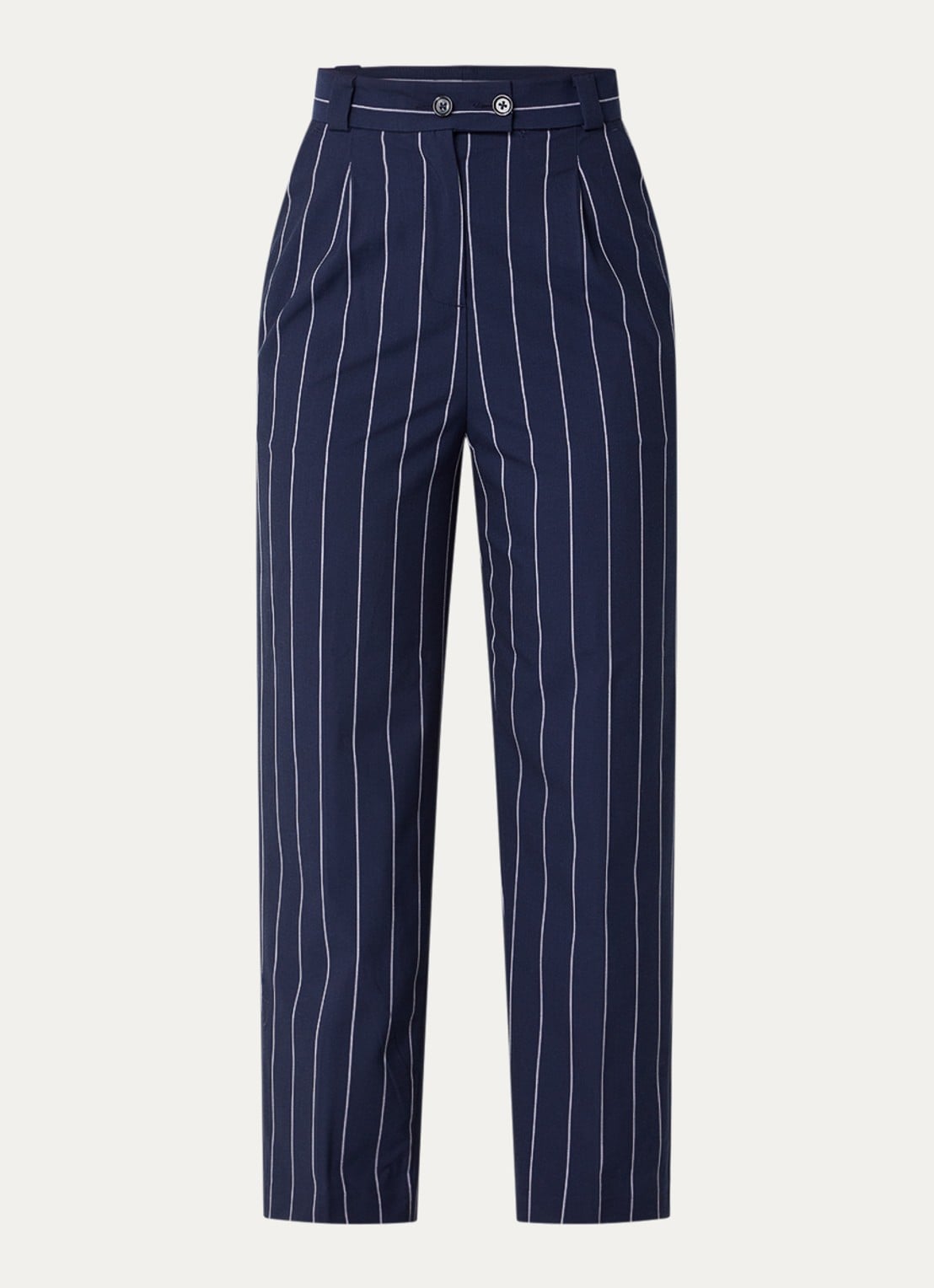 Benetton High waist straight fit pantalon met streepprint - voorkant donkerblauw