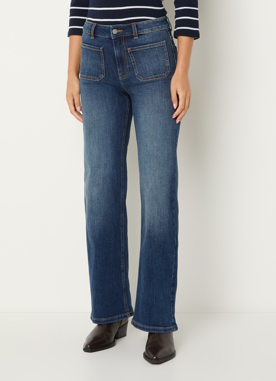Benetton High waist straight leg jeans met steekzakken - detail 4 indigo