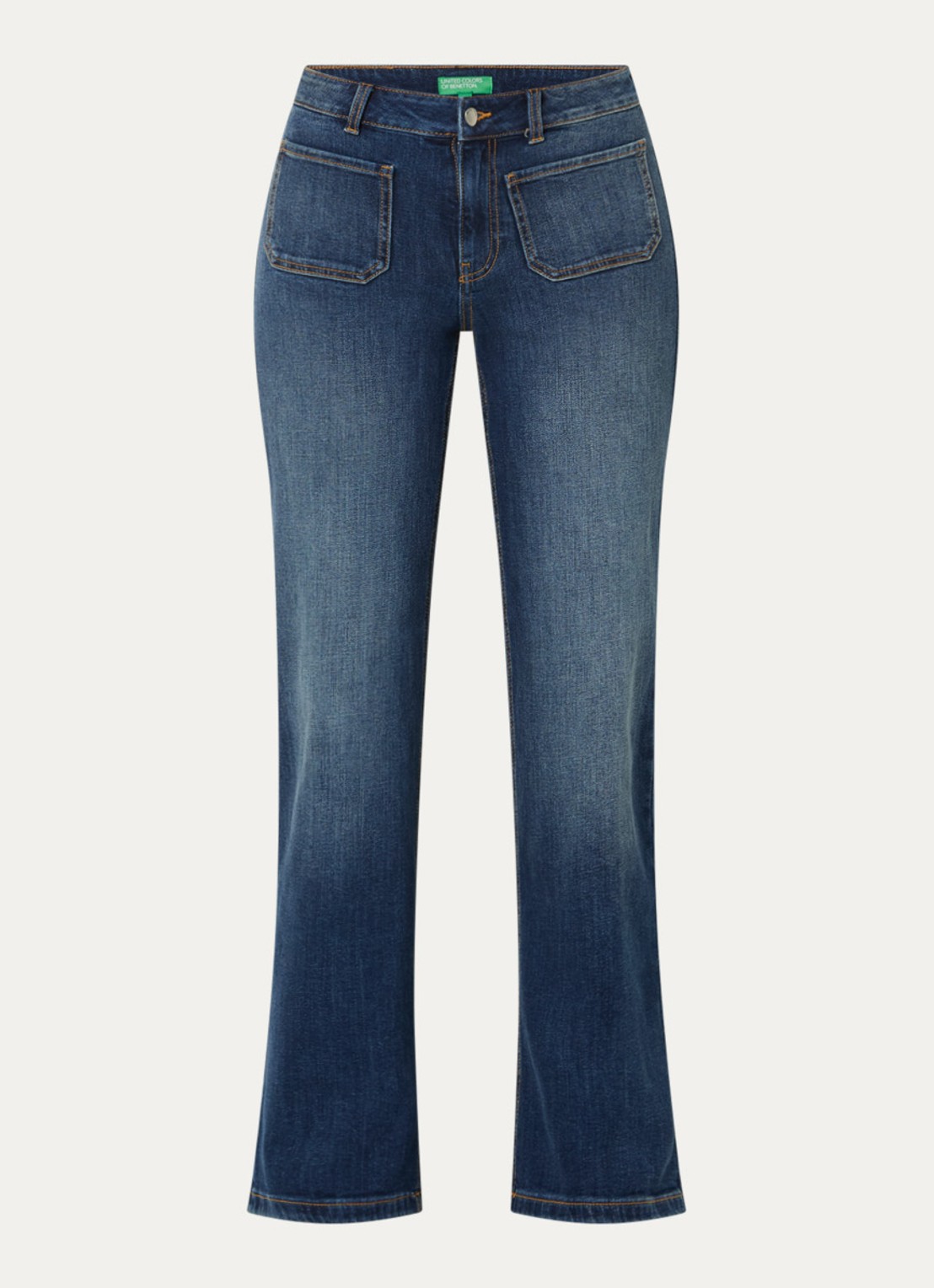 Benetton High waist straight leg jeans met steekzakken - voorkant indigo