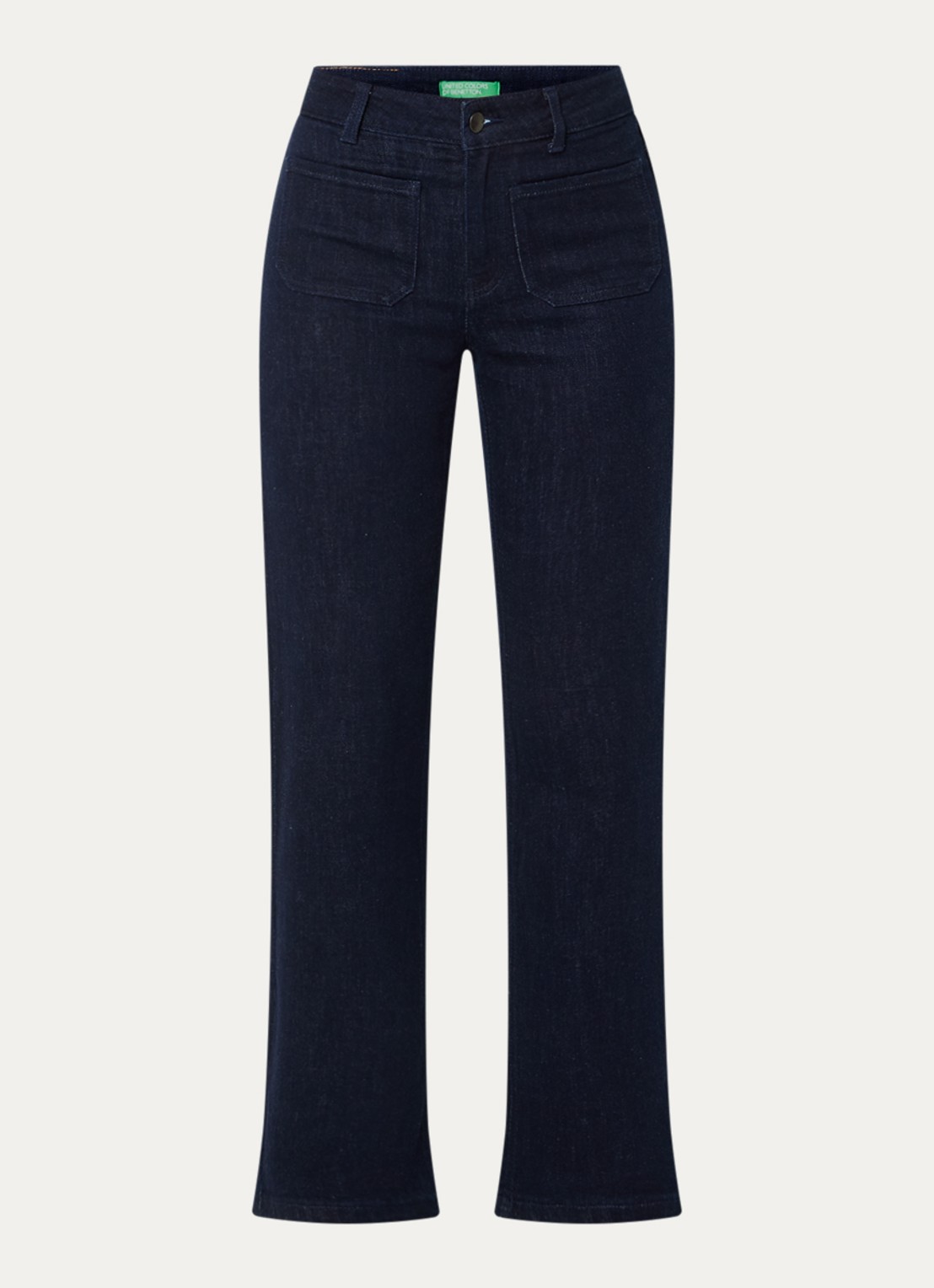 Benetton High waist straight leg jeans met steekzakken - voorkant 3 donkerblauw