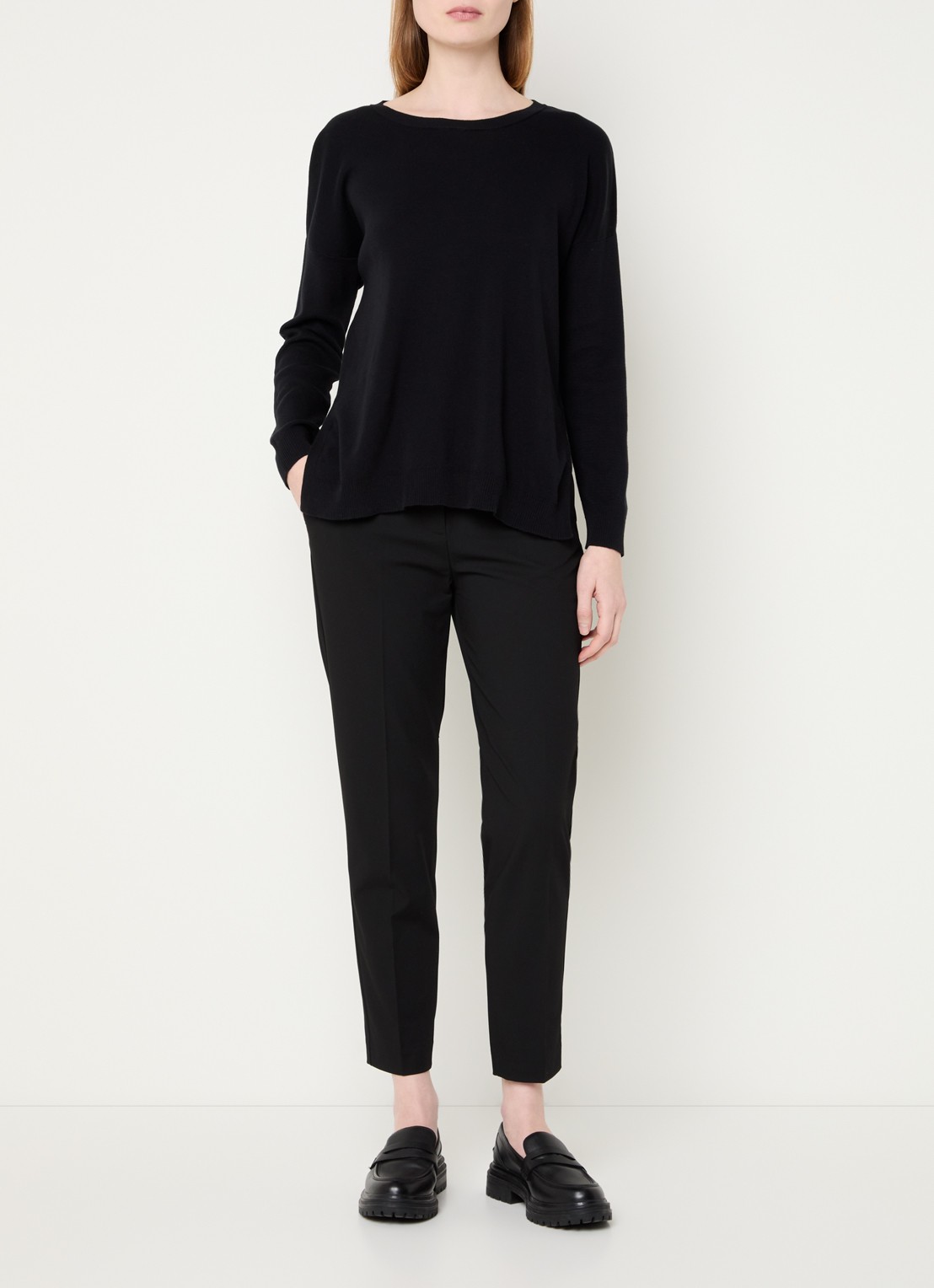 Benetton High waist tapered cropped pantalon met stretch  - voorkant 2 zwart