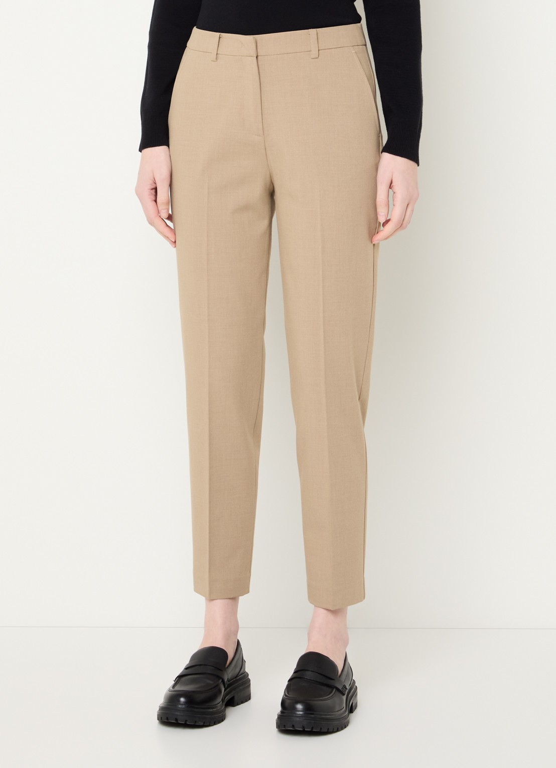Benetton High waist tapered cropped pantalon met stretch  - detail 4 donkerbeige