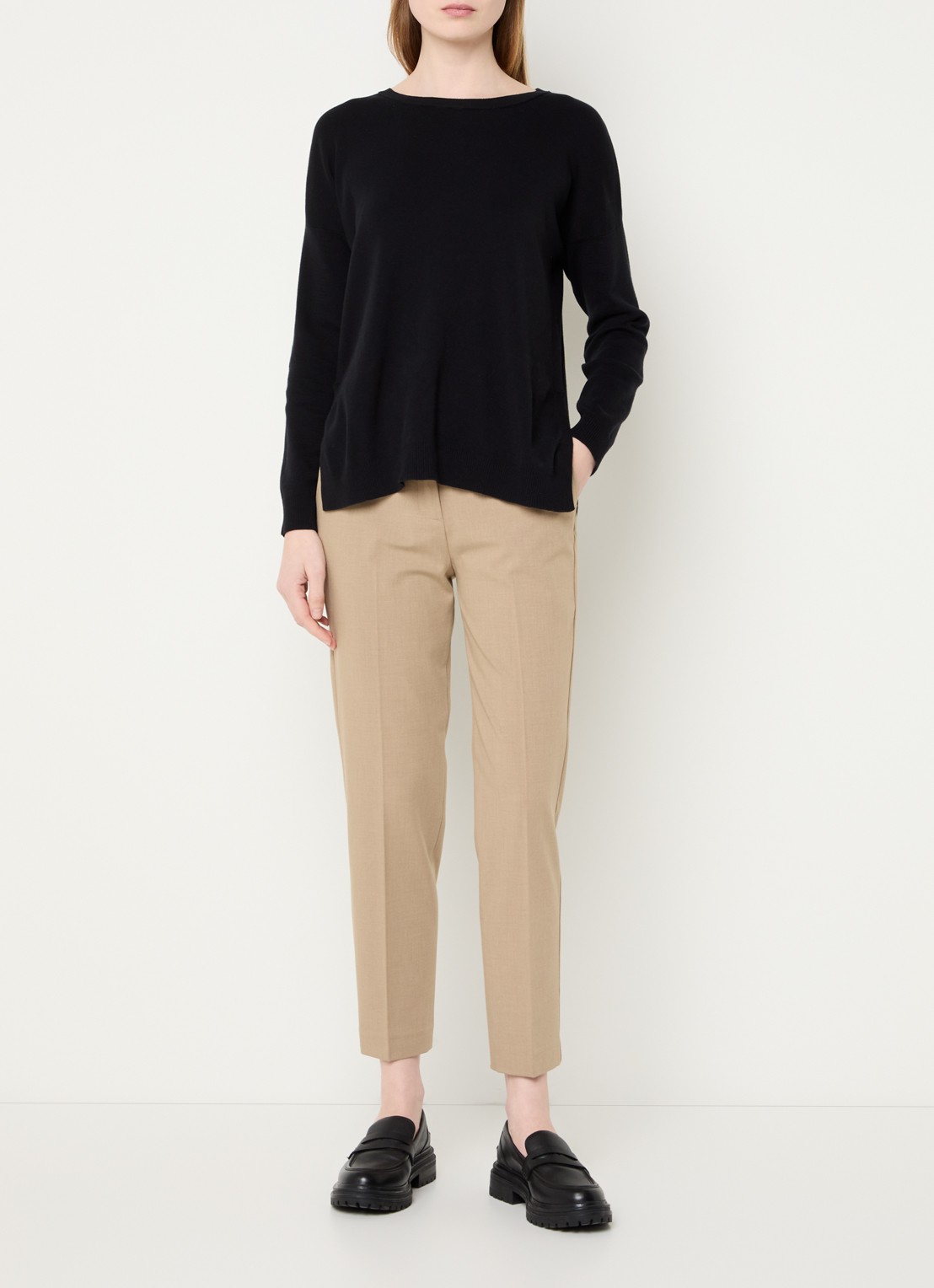 Benetton High waist tapered cropped pantalon met stretch  - voorkant 2 donkerbeige