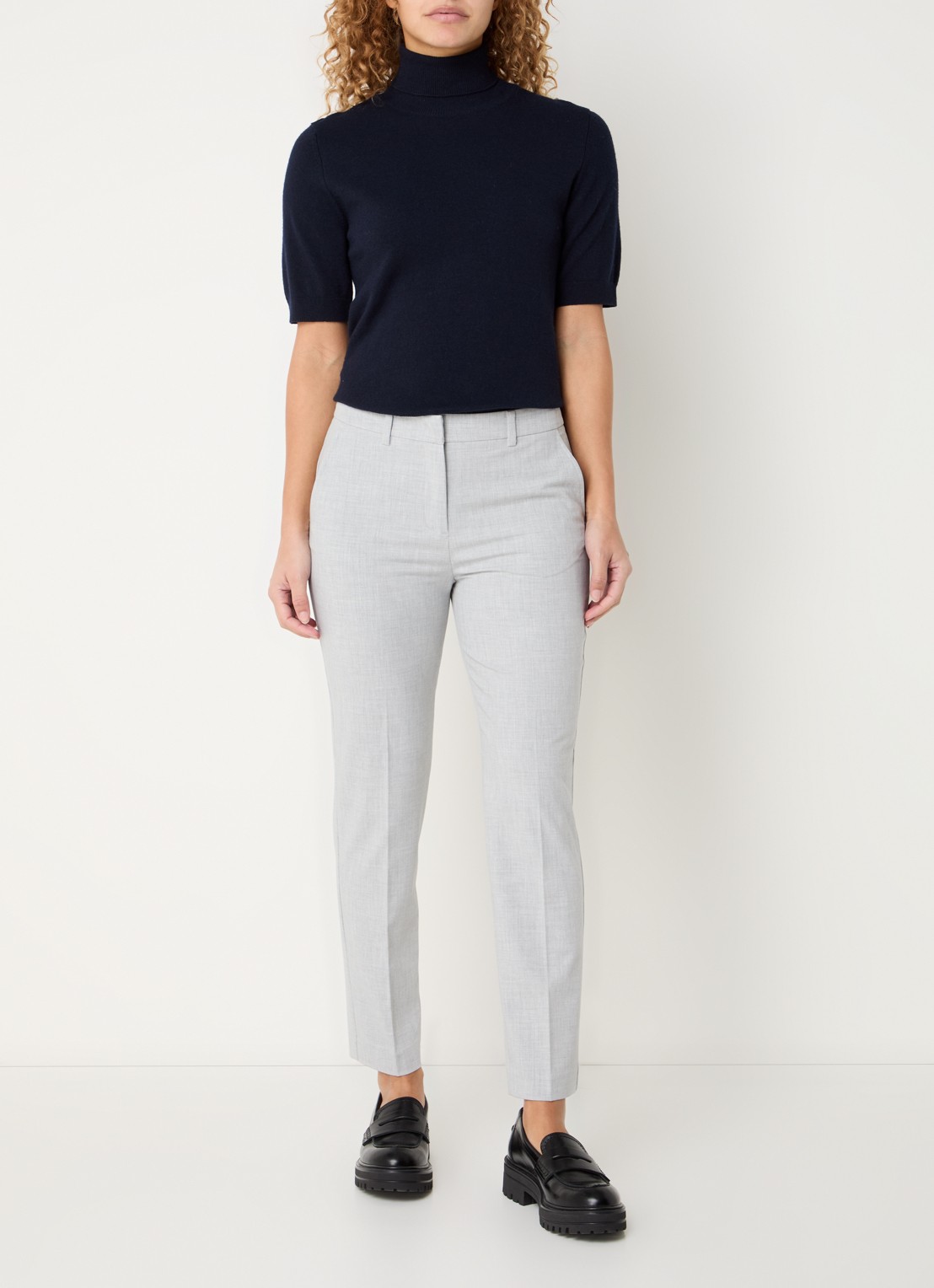 Benetton High waist tapered cropped pantalon met stretch  - voorkant 2 lichtgrijs