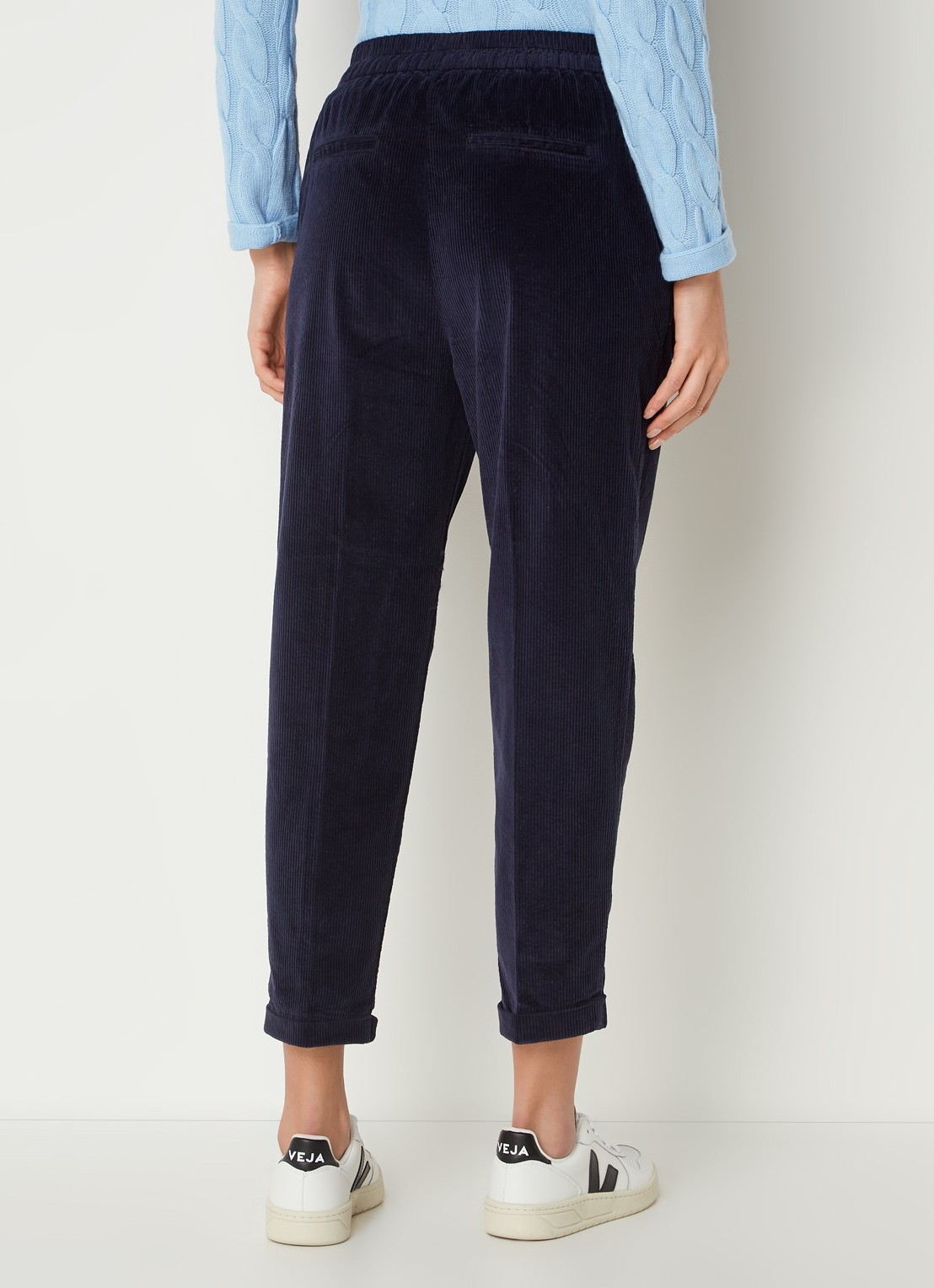 Benetton High waist tapered cropped pantalon van corduroy - achterkant 2 donkerblauw