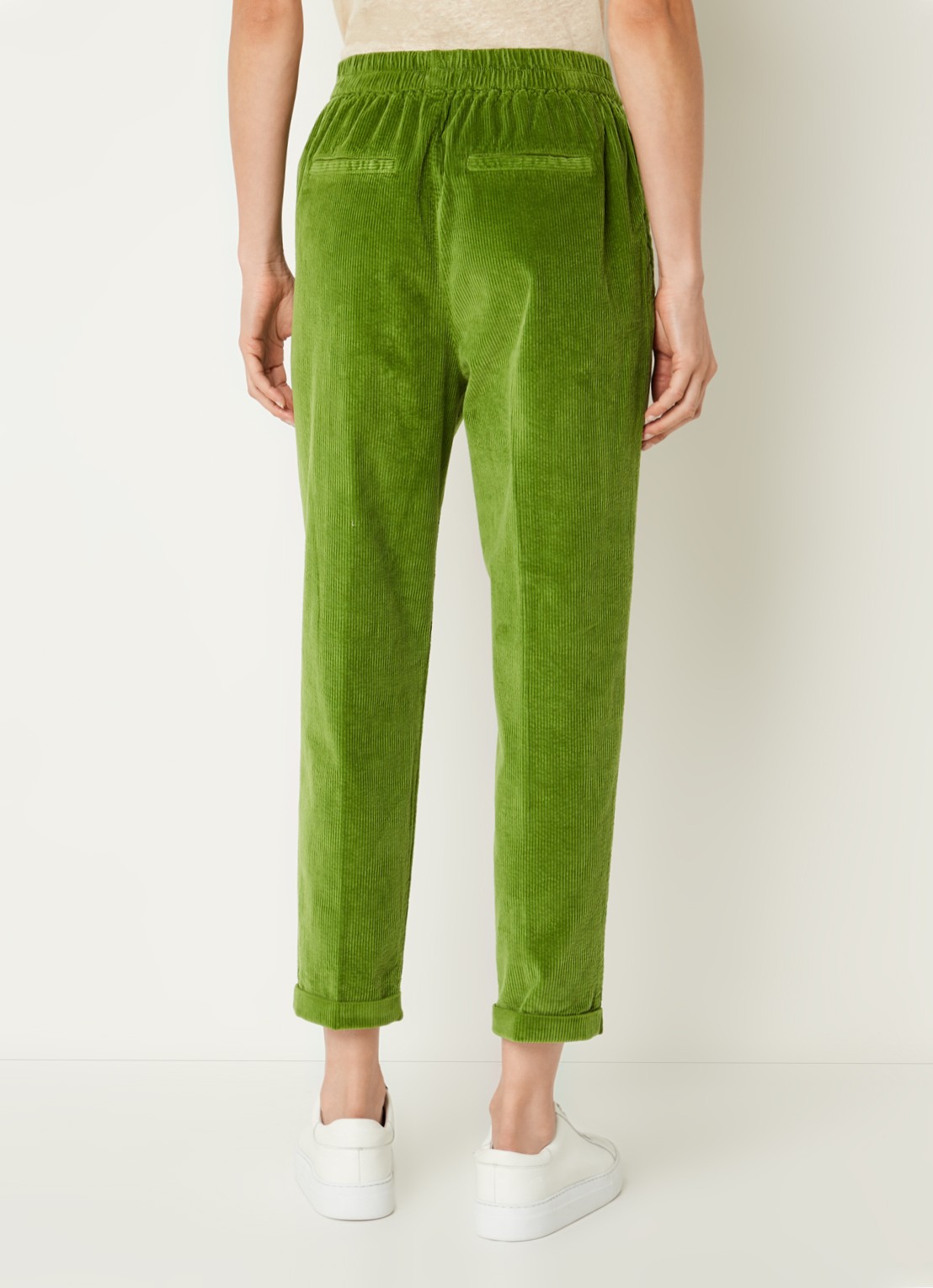 Benetton High waist tapered cropped pantalon van corduroy - achterkant 4 groen