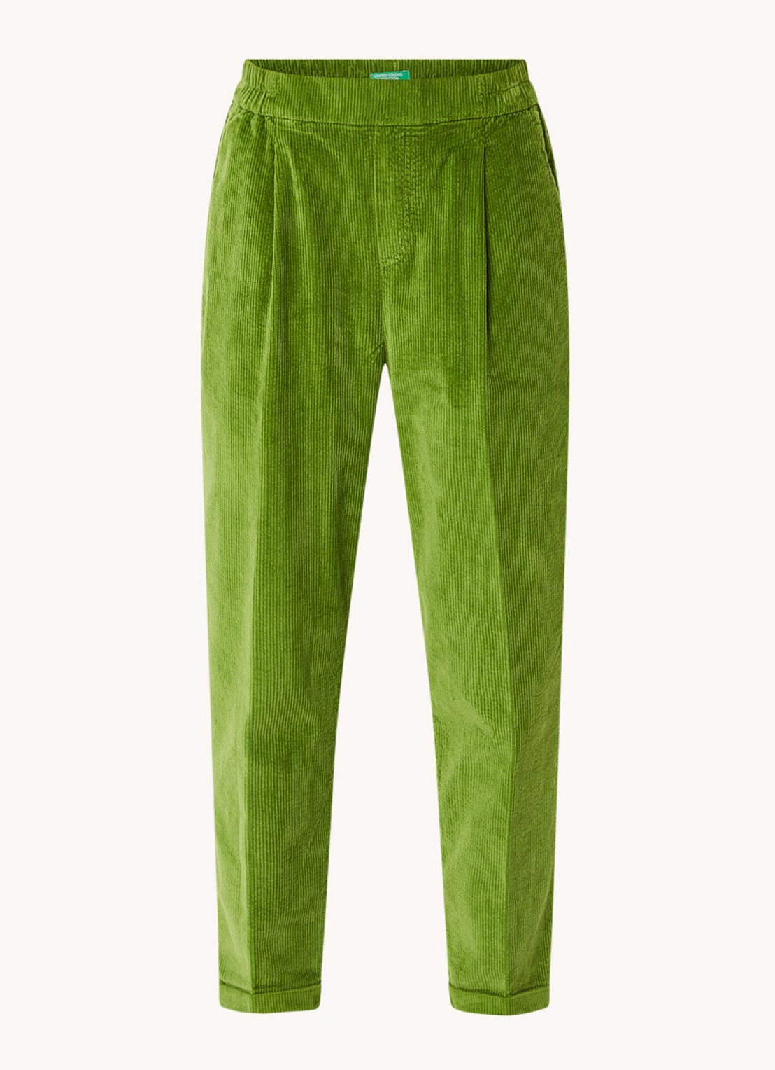 Benetton High waist tapered cropped pantalon van corduroy - voorkant groen