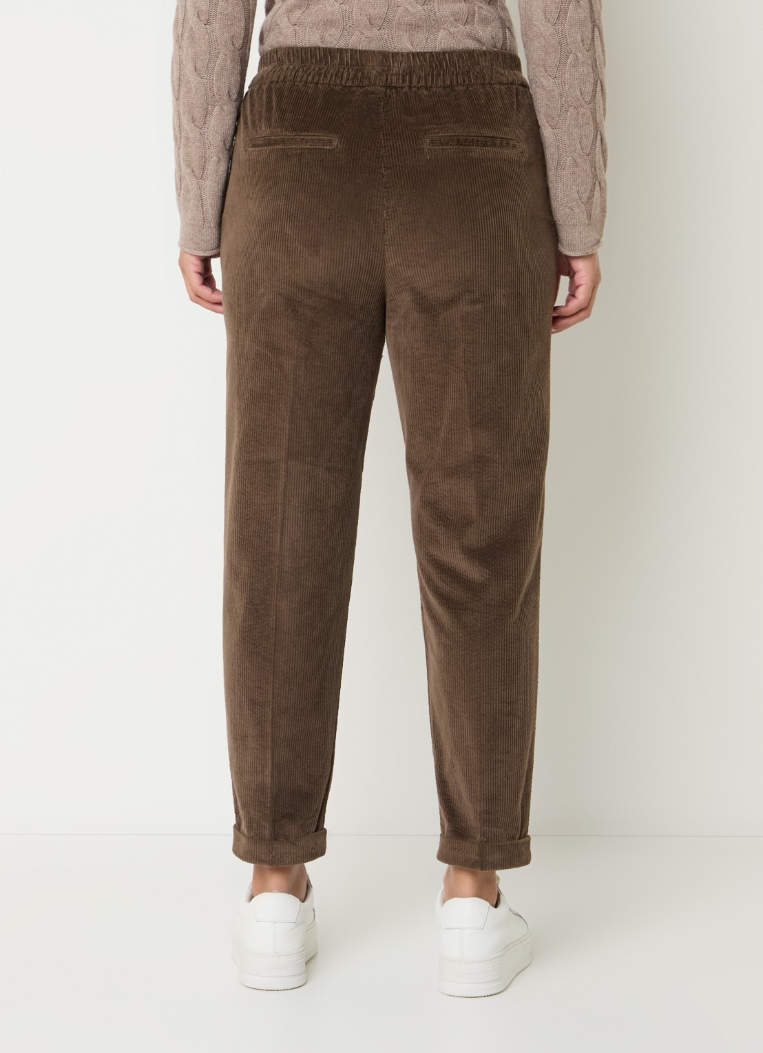 Benetton High waist tapered cropped pantalon van corduroy - achterkant 4 bruin