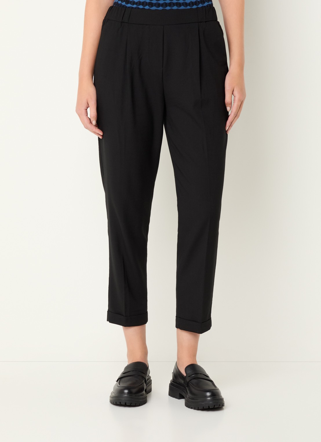 Benetton High waist tapered fit cropped broek met steekzakken - detail zwart
