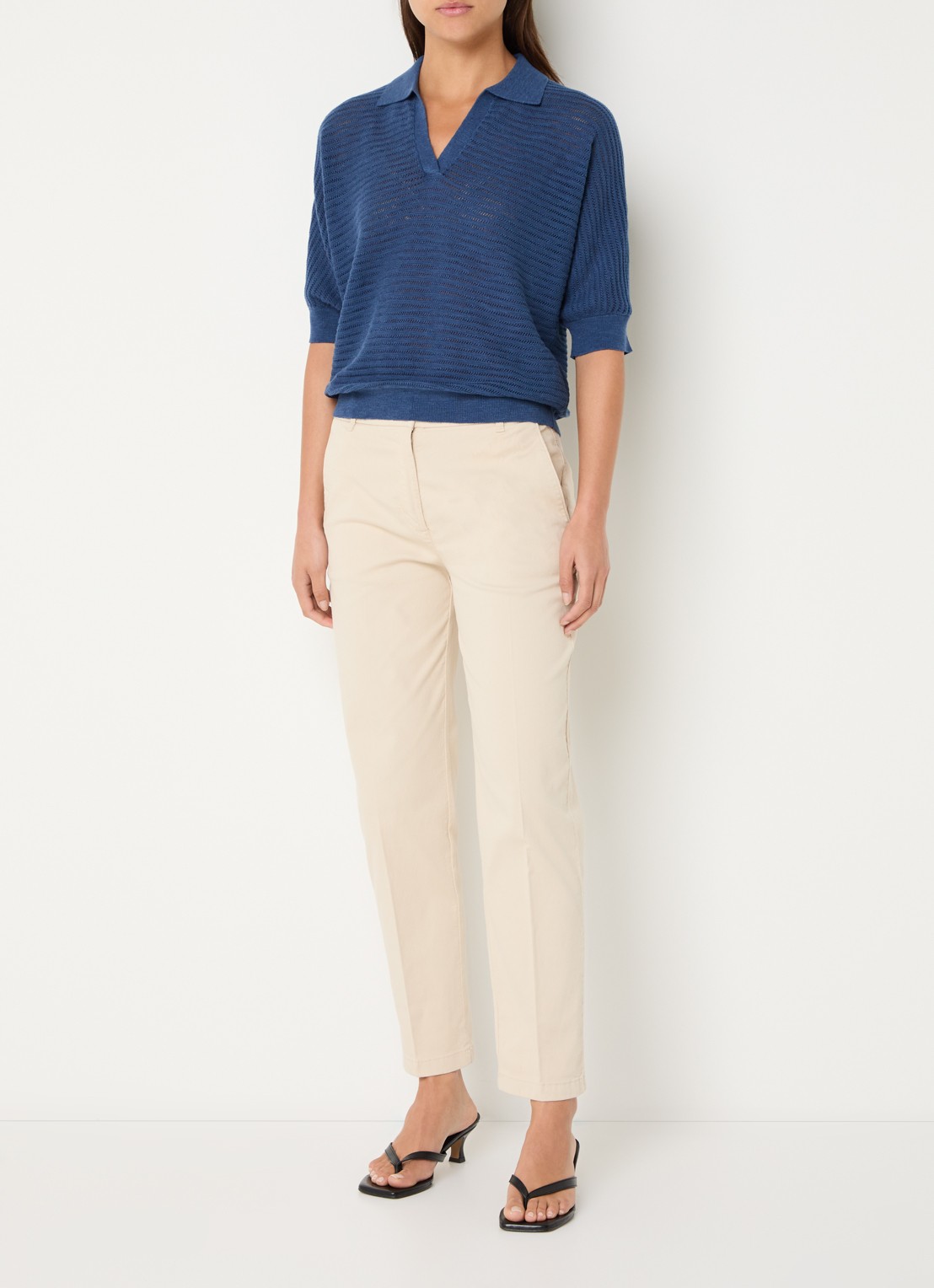 Benetton High waist tapered fit cropped chino met steekzakken - voorkant 4 zand