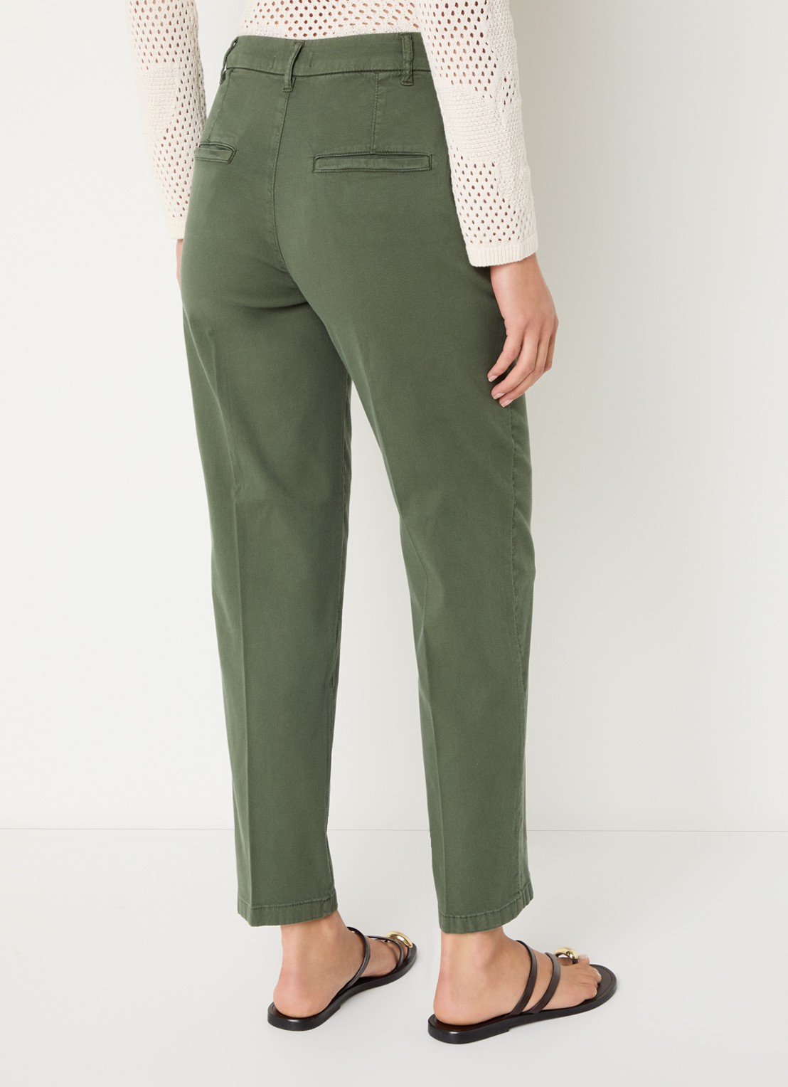 Benetton High waist tapered fit cropped chino met steekzakken - achterkant groen