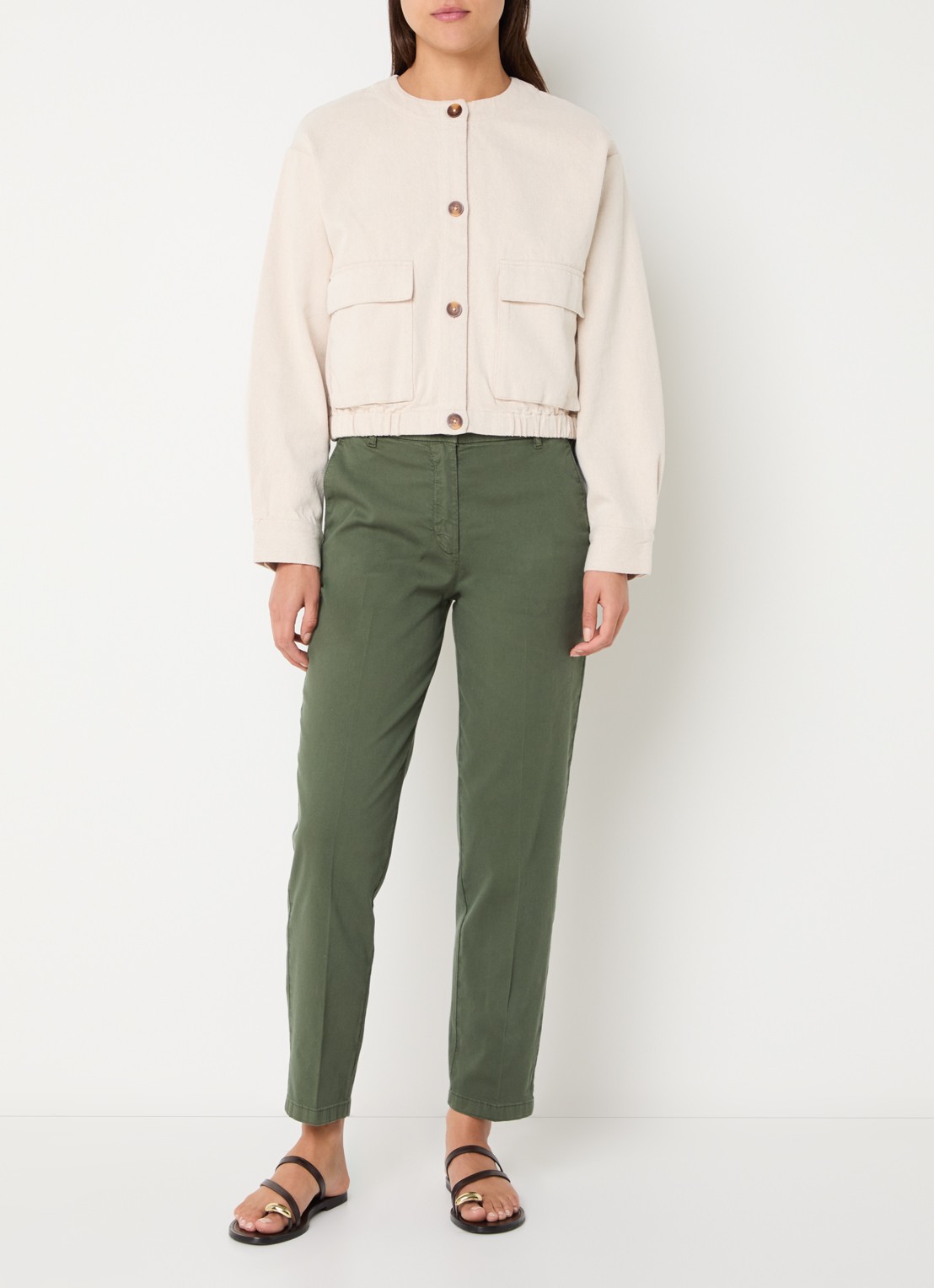 Benetton High waist tapered fit cropped chino met steekzakken - voorkant 3 groen