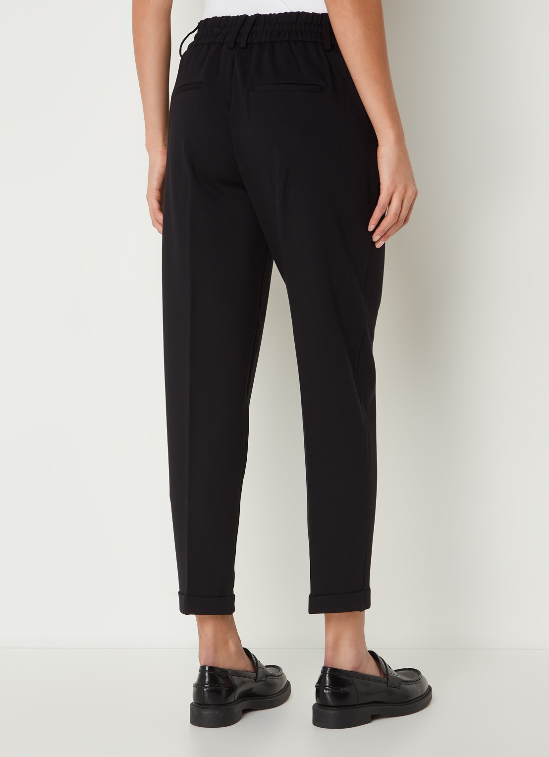 Benetton High waist tapered fit cropped pantalon met trekkoord - achterkant zwart