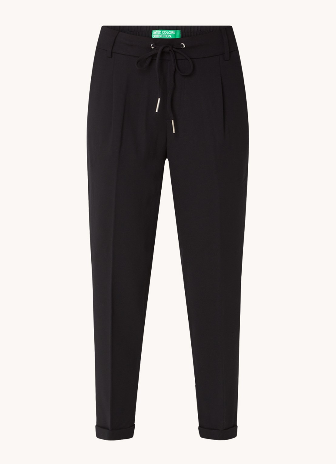 Benetton High waist tapered fit cropped pantalon met trekkoord - voorkant 2 zwart