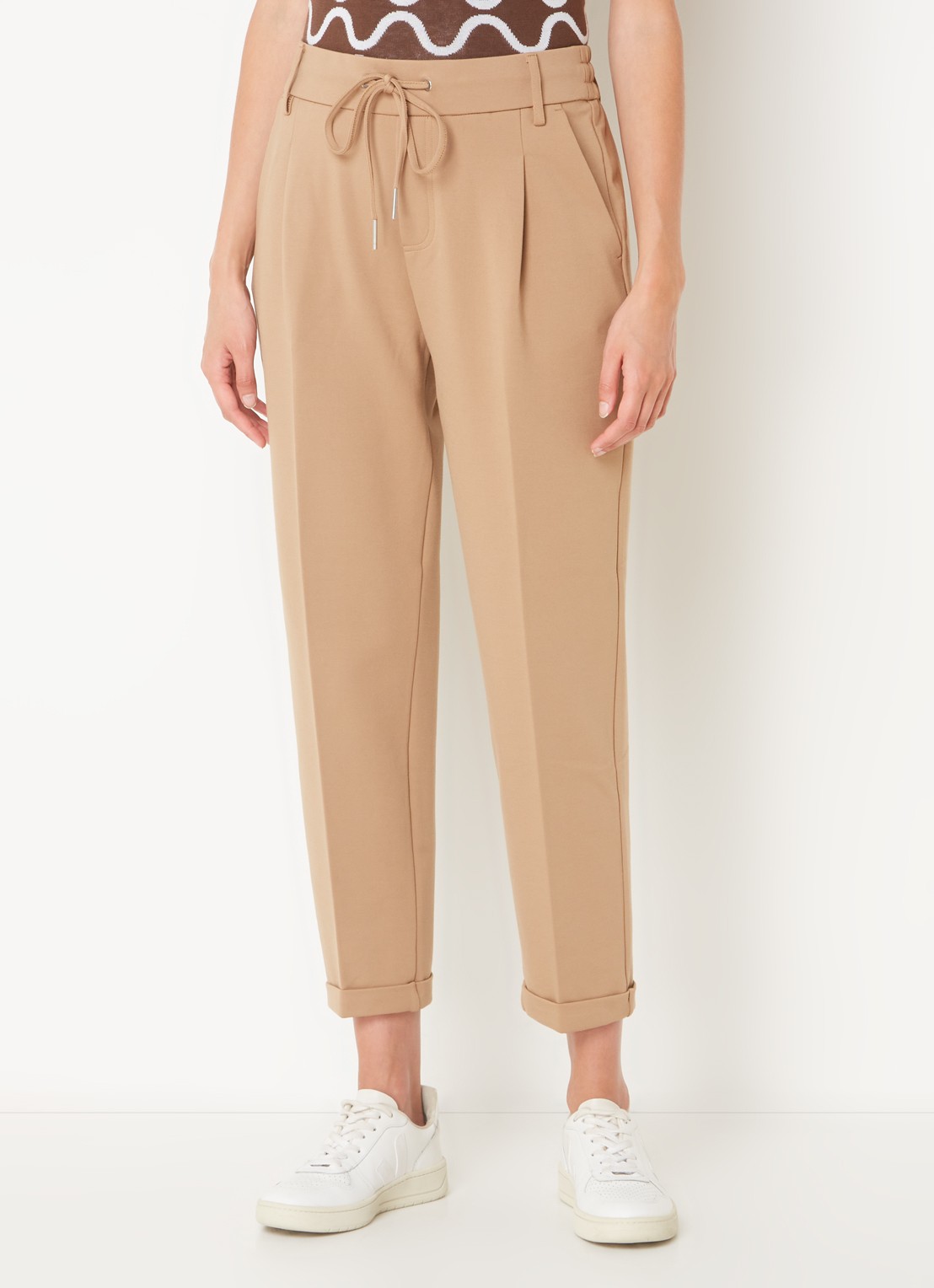 Benetton High waist tapered fit cropped pantalon met trekkoord - detail 4 camel