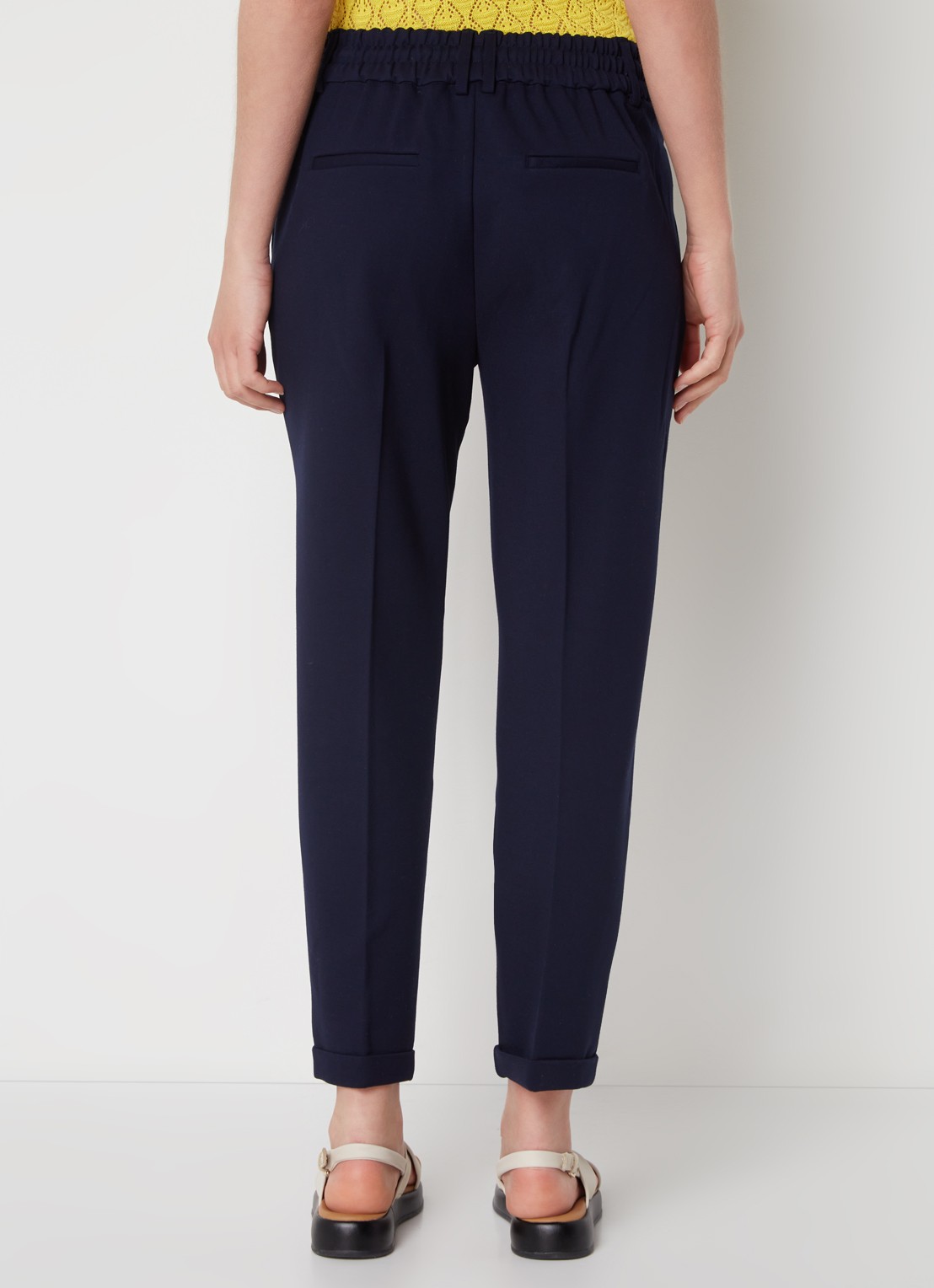 Benetton High waist tapered fit cropped pantalon met trekkoord - achterkant 3 donkerblauw