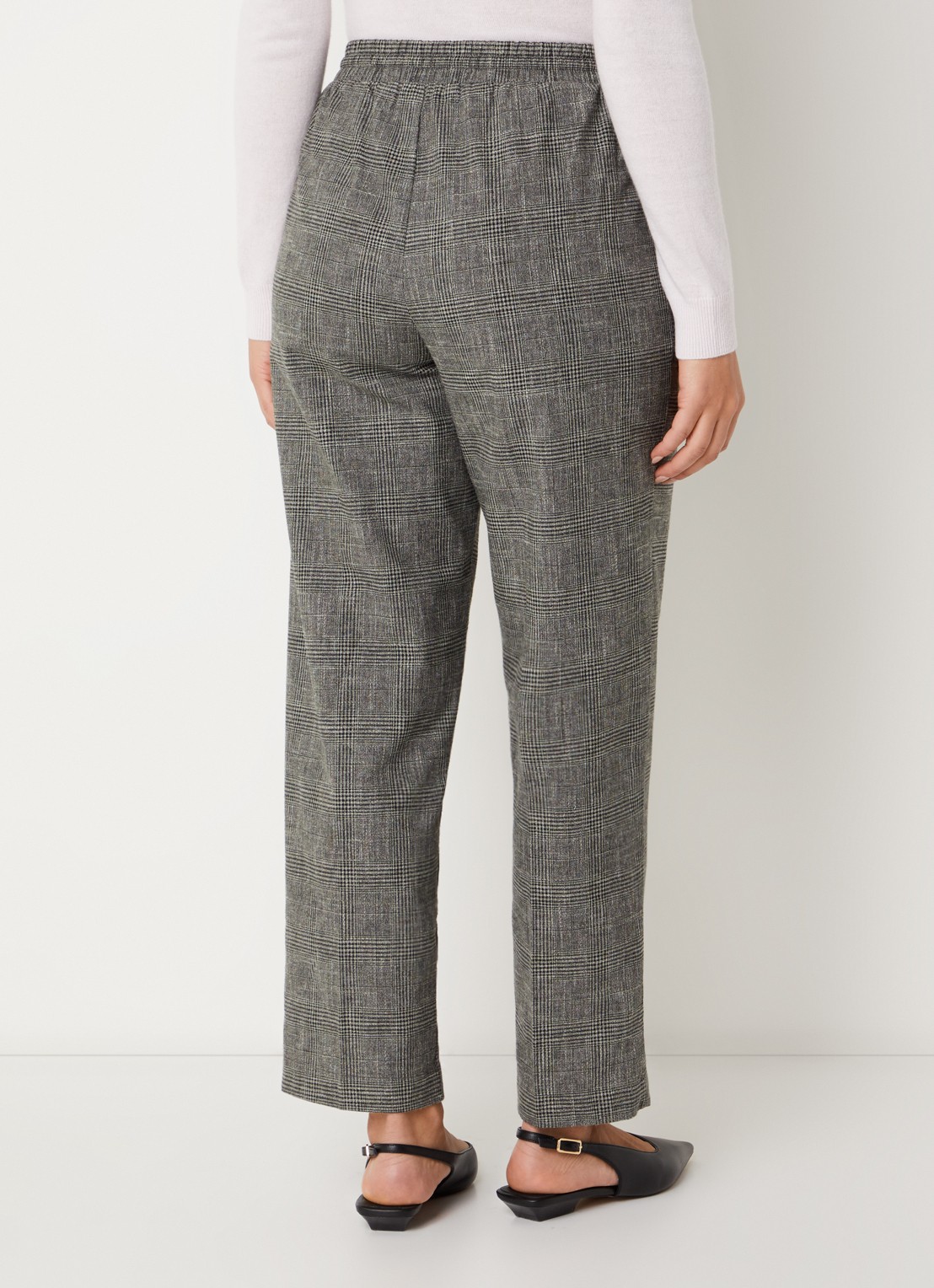 Benetton High waist tapered fit pantalon in linnenblend met ruitdessin - achterkant 4 grijs
