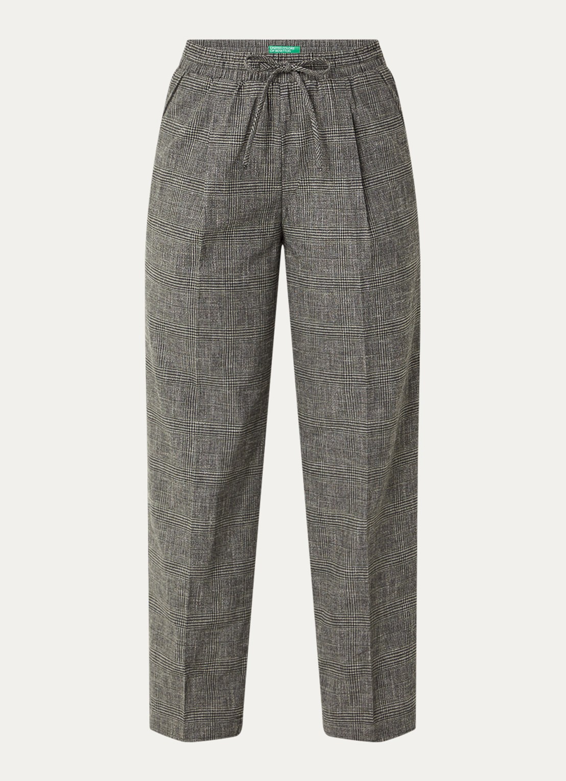 Benetton High waist tapered fit pantalon in linnenblend met ruitdessin - voorkant grijs