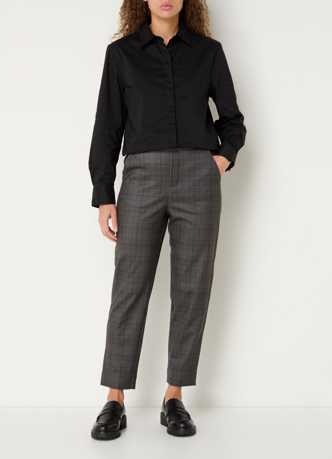 Benetton High waist tapered fit pantalon met steekzakken - voorkant 3 grijs