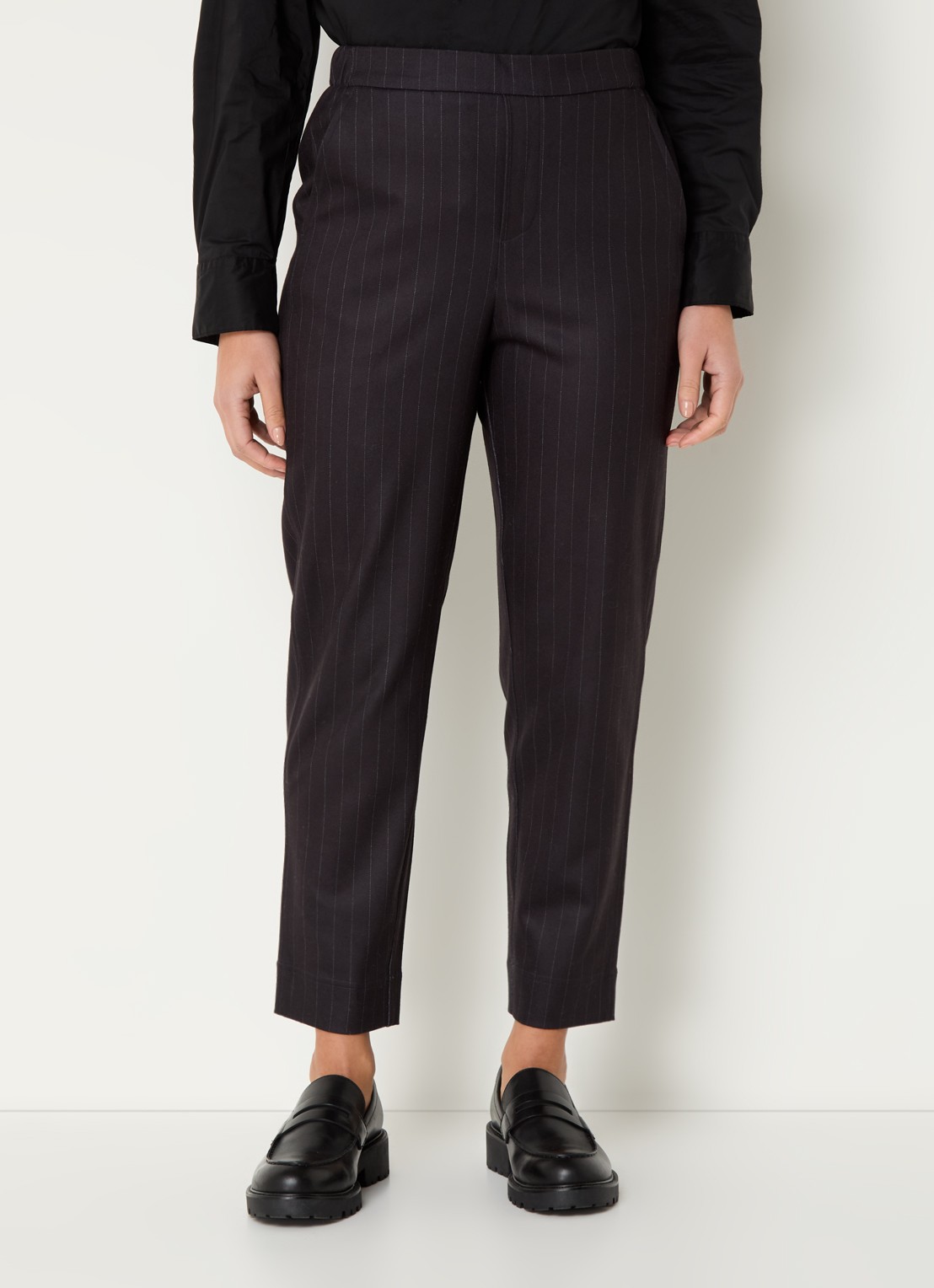 Benetton High waist tapered fit pantalon met steekzakken - detail 4 donkerblauw