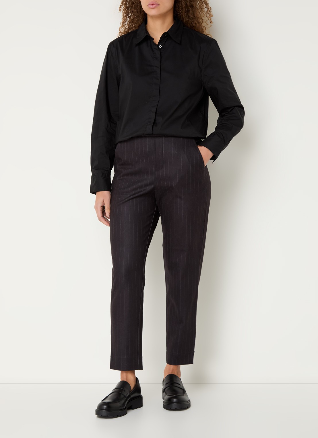 Benetton High waist tapered fit pantalon met steekzakken - voorkant 3 donkerblauw