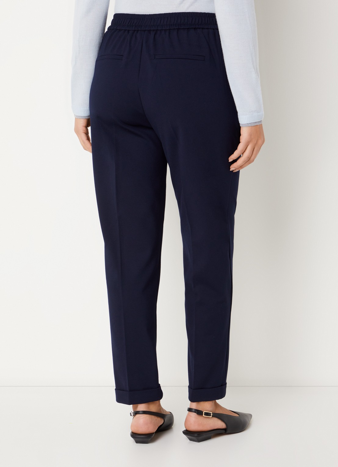 Benetton High waist tapered fit pantalon met steekzakken - achterkant 4 donkerblauw