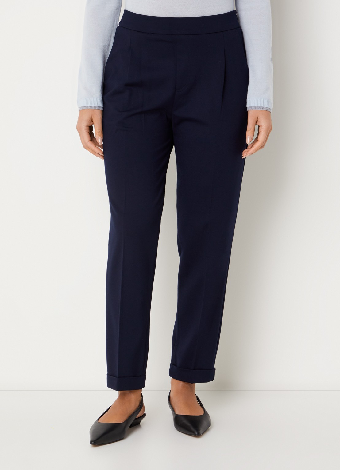 Benetton High waist tapered fit pantalon met steekzakken - detail 3 donkerblauw