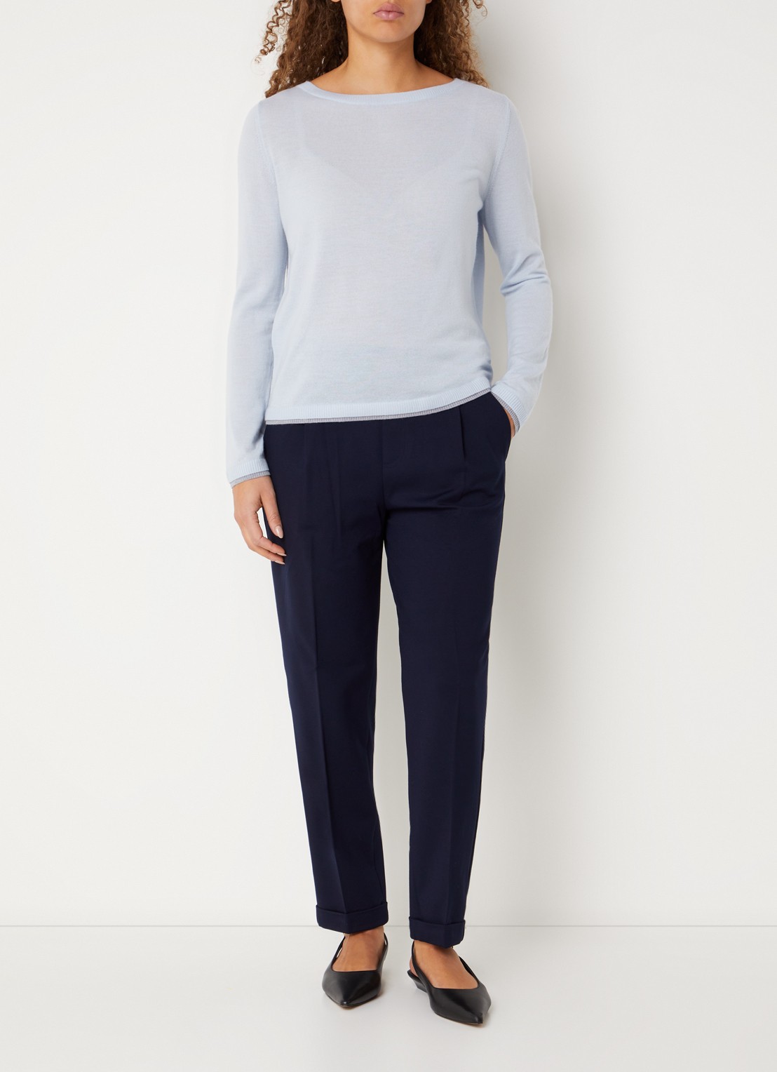 Benetton High waist tapered fit pantalon met steekzakken - voorkant 2 donkerblauw