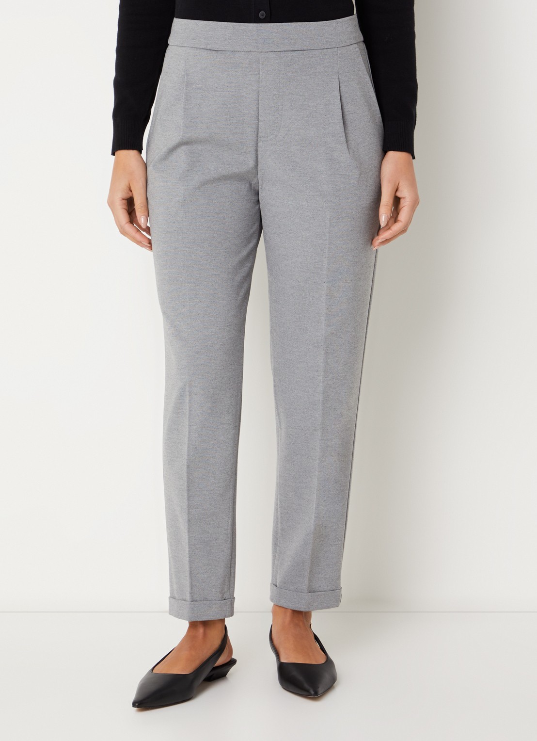 Benetton High waist tapered fit pantalon met steekzakken - detail 3 grijs