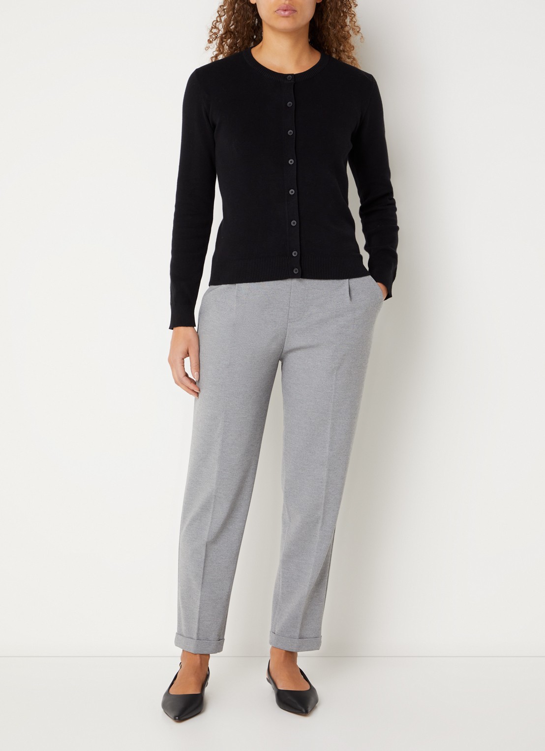 Benetton High waist tapered fit pantalon met steekzakken - voorkant 2 grijs