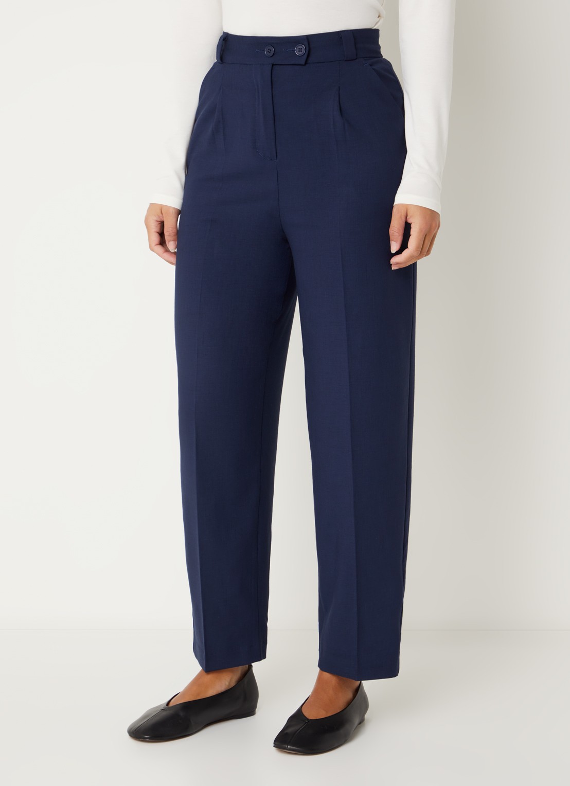 Benetton High waist tapered fit pantalon met steekzakken - detail 4 blauw