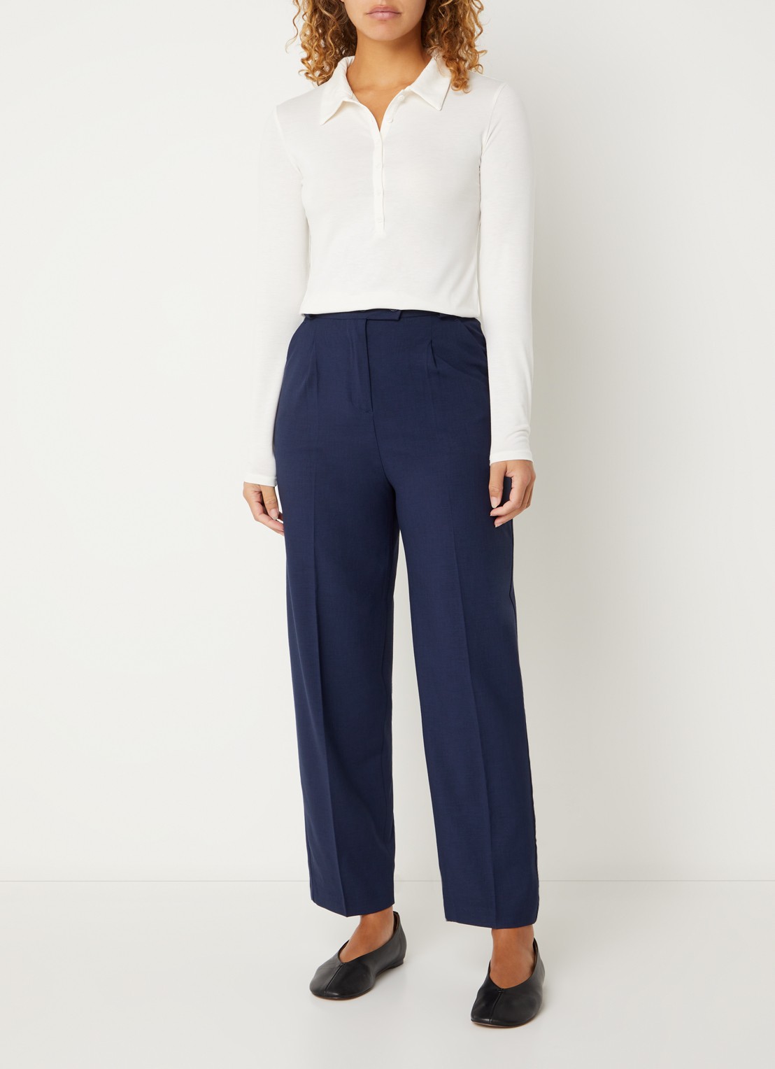 Benetton High waist tapered fit pantalon met steekzakken - voorkant 2 blauw