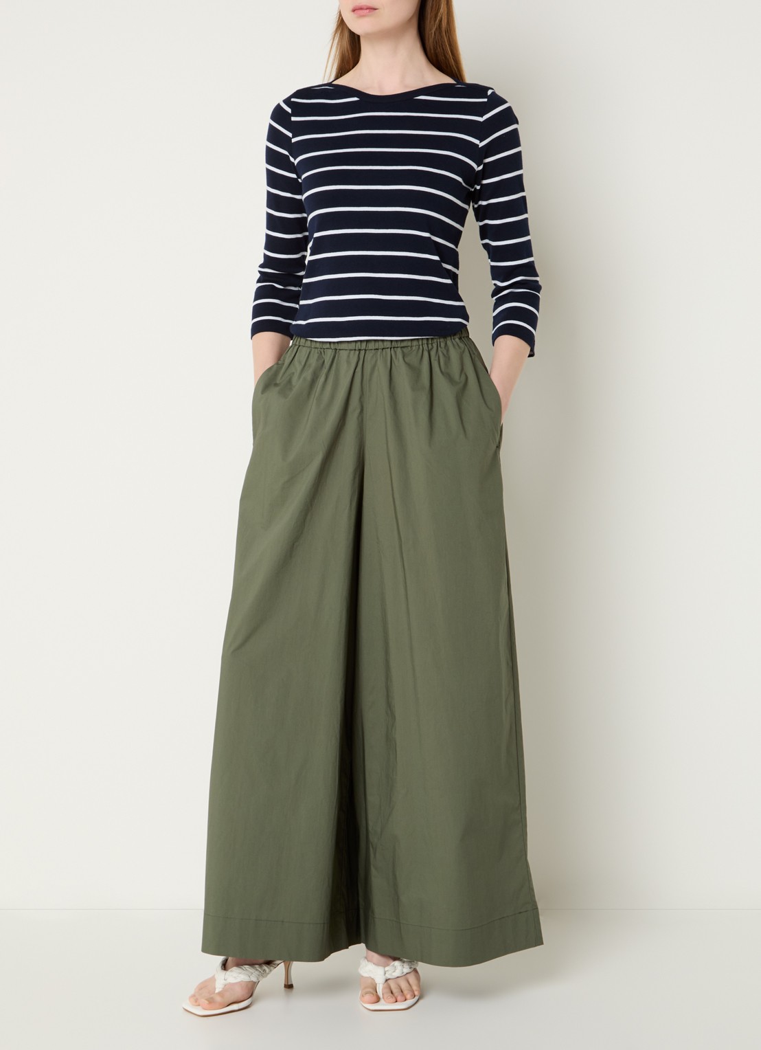 Benetton High waist wide fit broek met steekzakken - voorkant 3 bronsgroen
