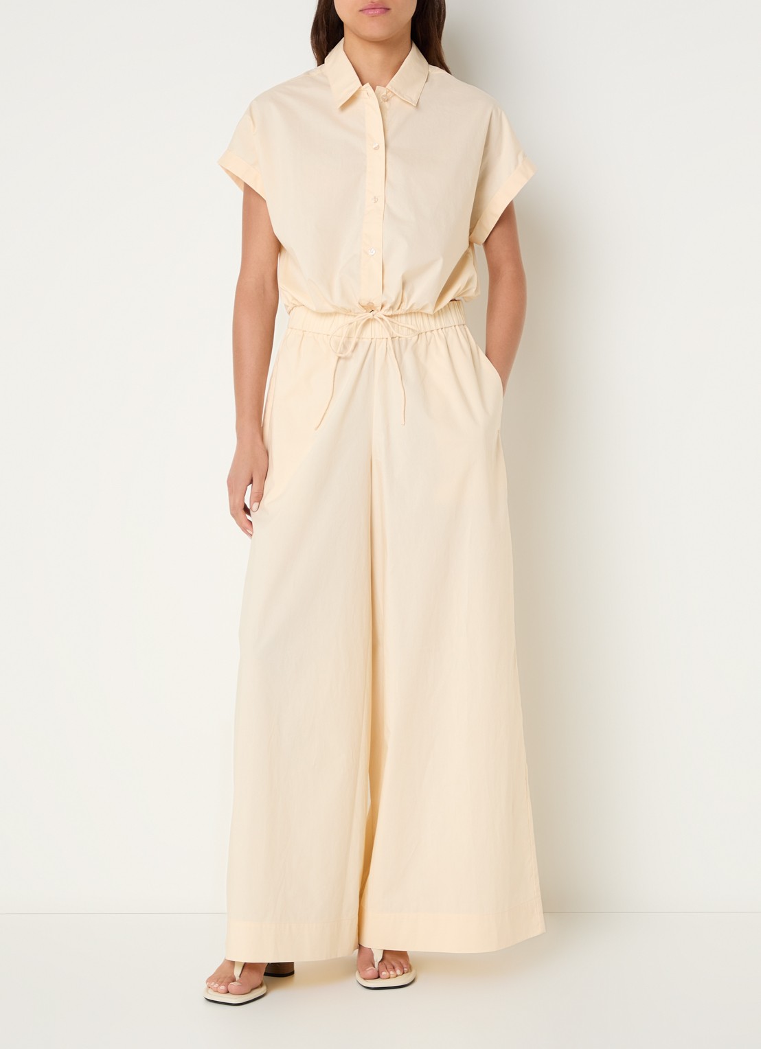 Benetton High waist wide fit broek met steekzakken - voorkant 4 creme